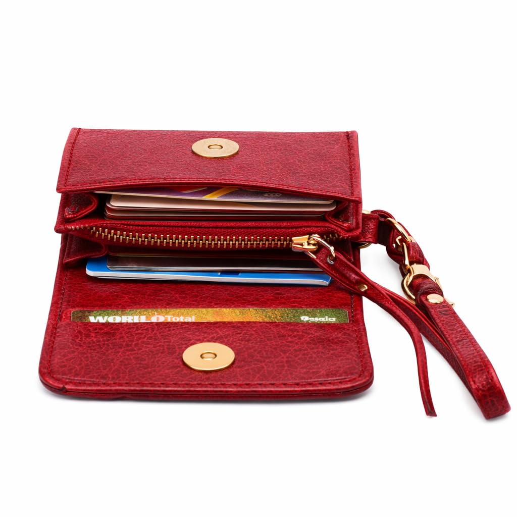 Toros Craft Handmade Wristlet Wallets for Women, Western Floral Leather Small Credit Card Holder with Zipper, Minimalist & Cute Coin Pouch, Genuine Leather, Dark Brown