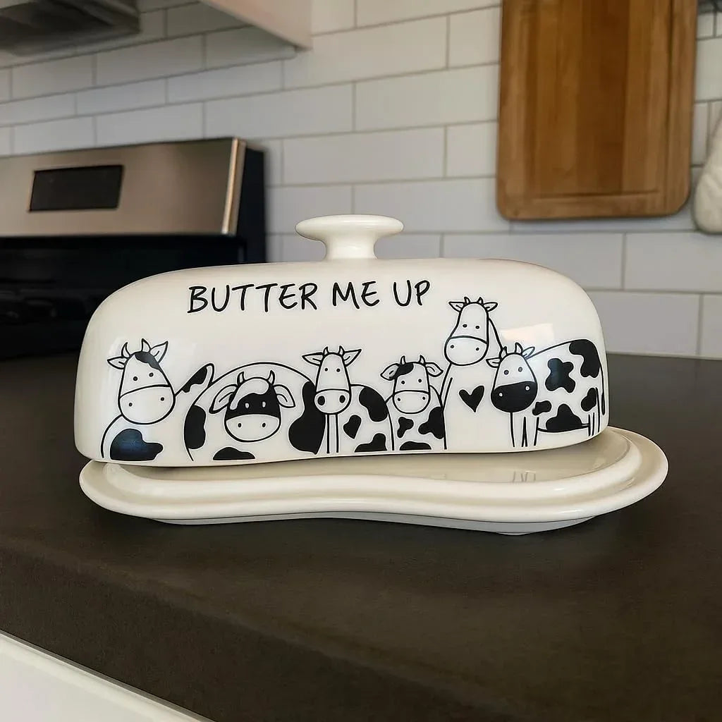 Butter Dish with Lid, Butter Dish with Lid for Countertop, White Butter Keeper Holds Up to 2 Sticks - Butter Holder and Container (Black butter me up, Large) - Handmade Lifestyle Shop