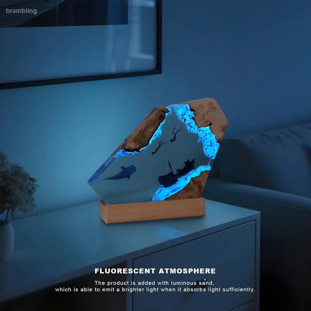 Handmade Ocean Resin Night Light Whale-Diver-Pirate Ship Epoxy Resin Ambient Light: Non-Stringy, Bubble-Free, High-Trans Night Light for Home Decor & Valentine's Gift (Whale-Diver-Pirate, 8 inches) - Handmade Lifestyle Shop