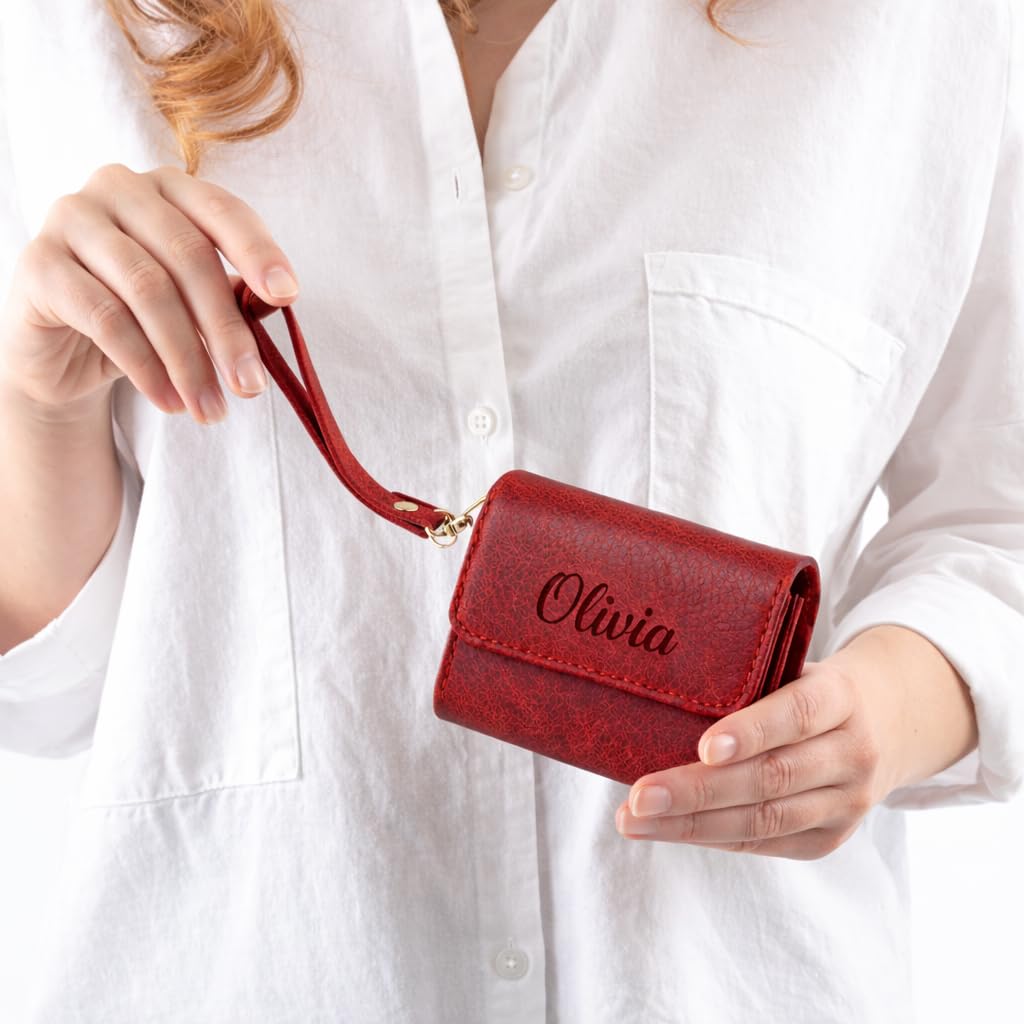 Toros Craft Handmade Wristlet Wallets for Women, Western Floral Leather Small Credit Card Holder with Zipper, Minimalist & Cute Coin Pouch, Genuine Leather, Dark Brown