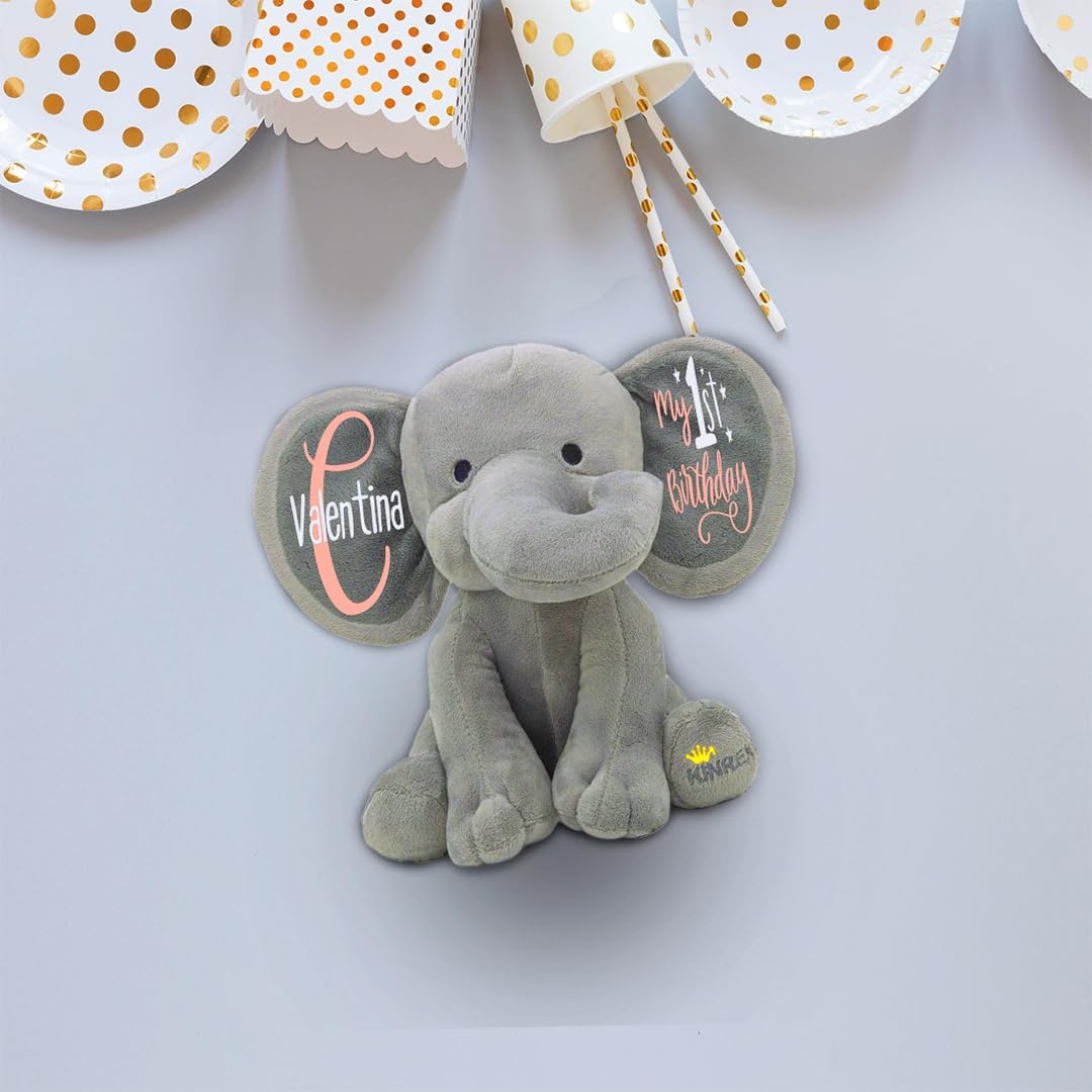 Personalized Elephant Stuffed Animal - Custom Birth Stats Announcement Stuff Elephants Animals for Babies, Baby Shower, Boy, Girl, Newborn, Customized Keepsake Plush Bear Gifts, Pink 9 Inches