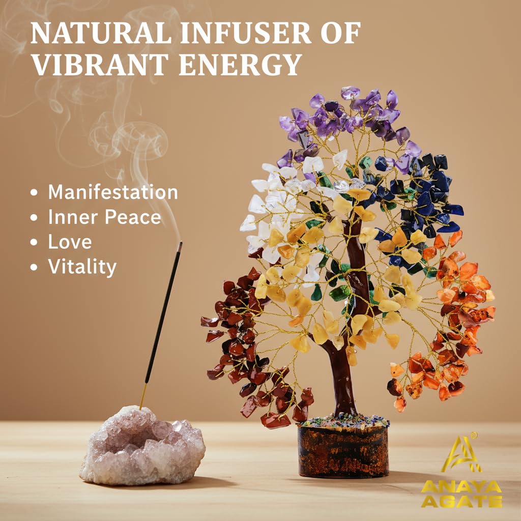 7 Chakra Healing Crystal Tree Kit, Bracelet, Pendant, Necklaces, Handmade Gemstone Money Bonsai Tree of Life Feng Shui Decor for Home Office, Positive Energy, Reiki Healing, for Women