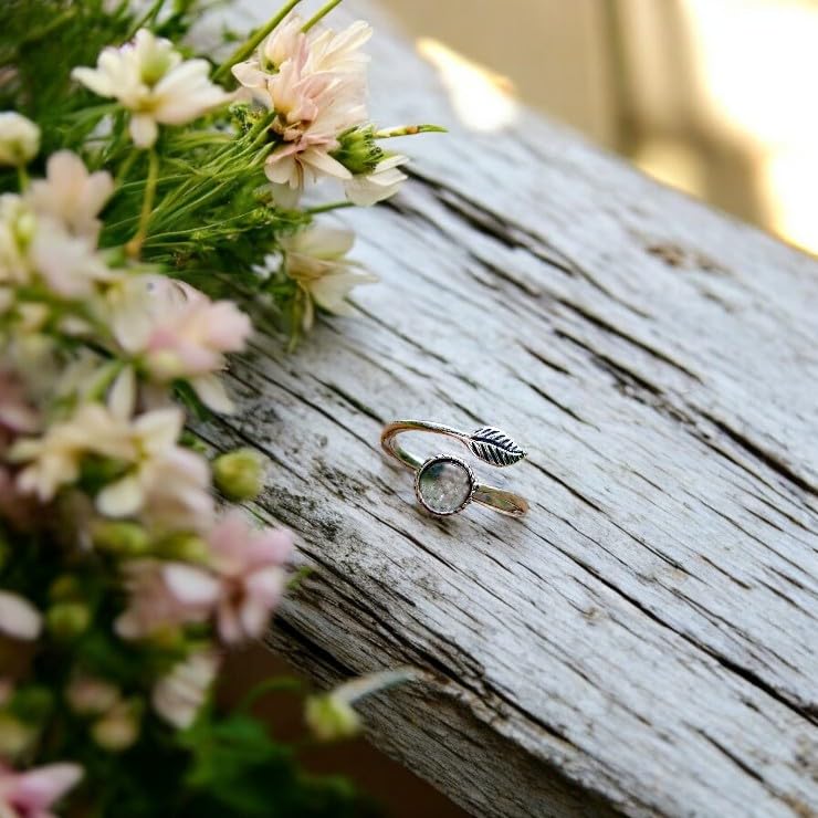 Bottled Up Designs Handmade Vintage Botanical Ring, Recycled Antique Glass Bottles, Sterling Silver, Eco Friendly, Made in USA, Birthday Gifts, Mothers Day, Women, Anniversary