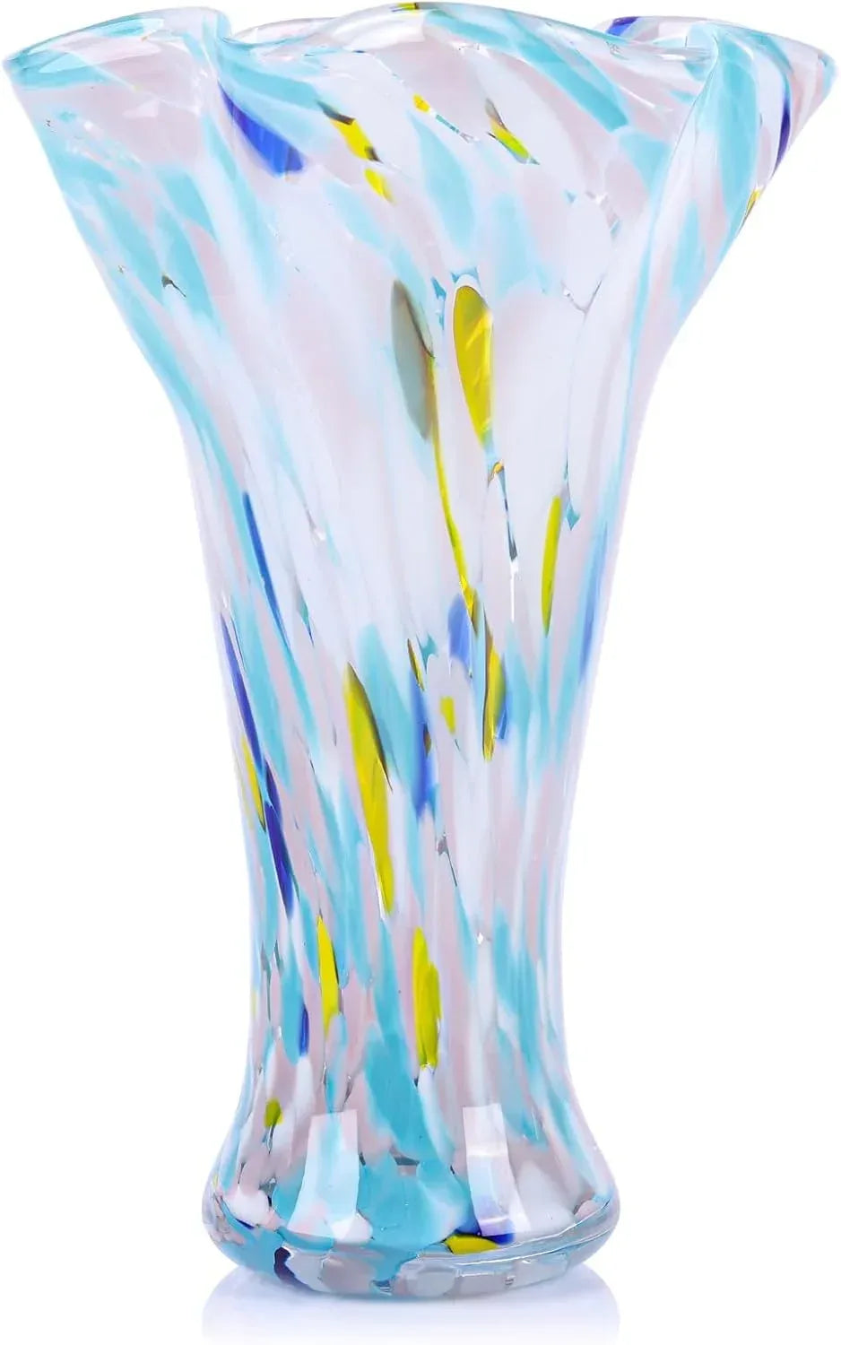 9.0" H Teal Glass Vases for Flowers, Unique Hand Blown Glass Vase Green Home Decor, Wide Mouth Colorful Flower Vase Centerpieces, for Living Room Table Bookshelf, Bathroom Office Shelf Decorative - Handmade Lifestyle Shop