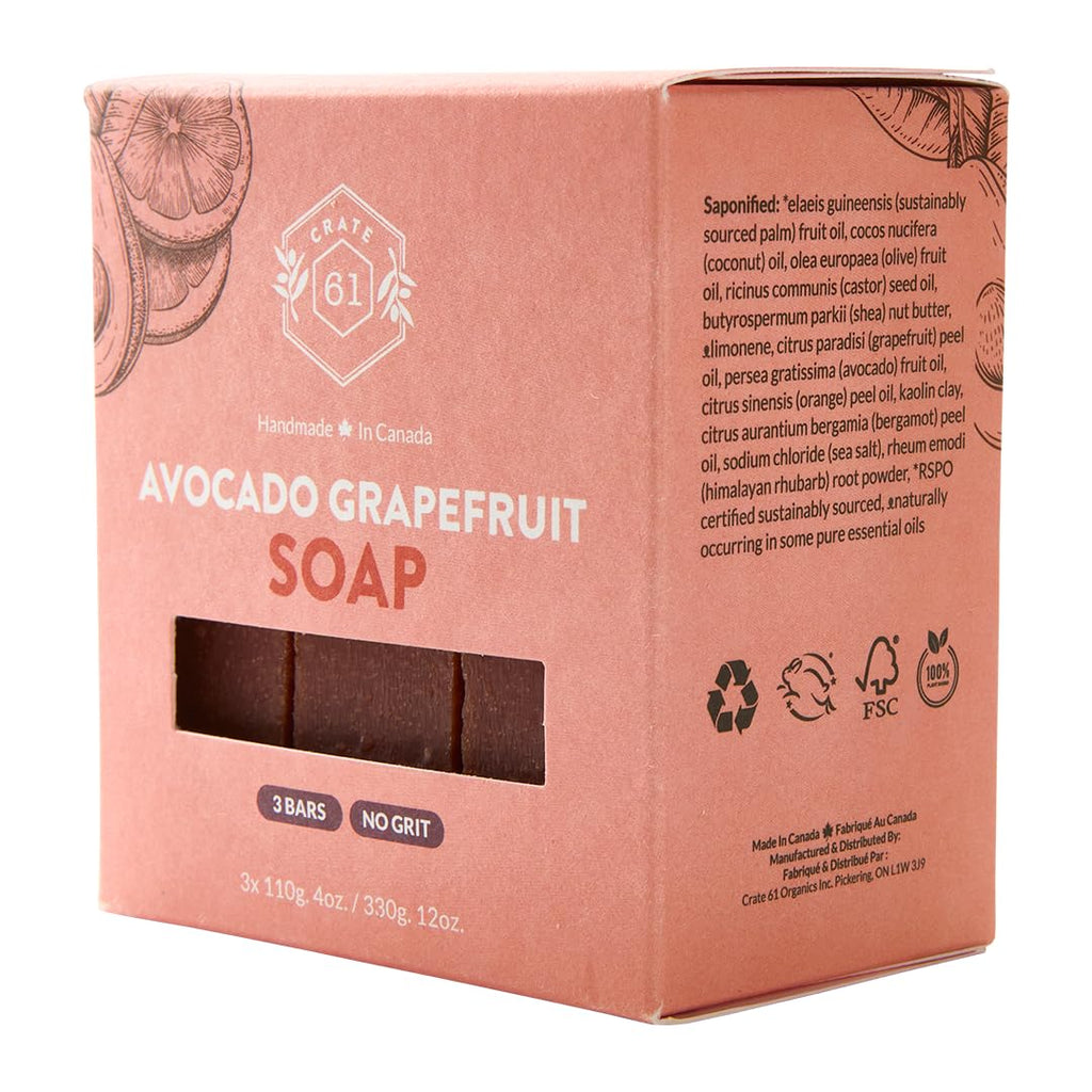 Crate 61 Organics, Handmade in Canada, Plant Based Natural Bar Soap Cold Pressed For Face & Body, w/Premium Essential Oils, For Men & Women 3 Pack (Ginger Cardamom)