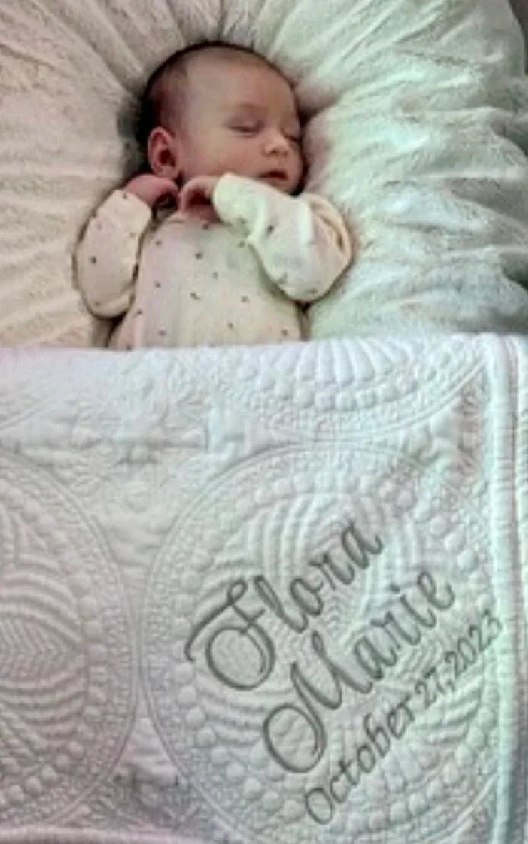 Personalized Baby Blanket Baptism Cotton Quilt Girl Boy Gift Embroidered Name Date Custom Monogrammed Grandparent Christian Gift Customized - Handmade Lifestyle Shop