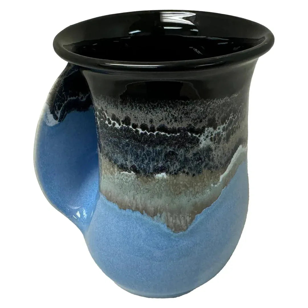 Clay in Motion Hand Warmer Coffee Mug – Handmade Coffee Mug With Comfortable Handle Contoured Pocket Hand Warming Ceramic Coffee Mug – Proudly Made in USA – Right Handed – 14 Oz - Island Oasis - Handmade Lifestyle Shop