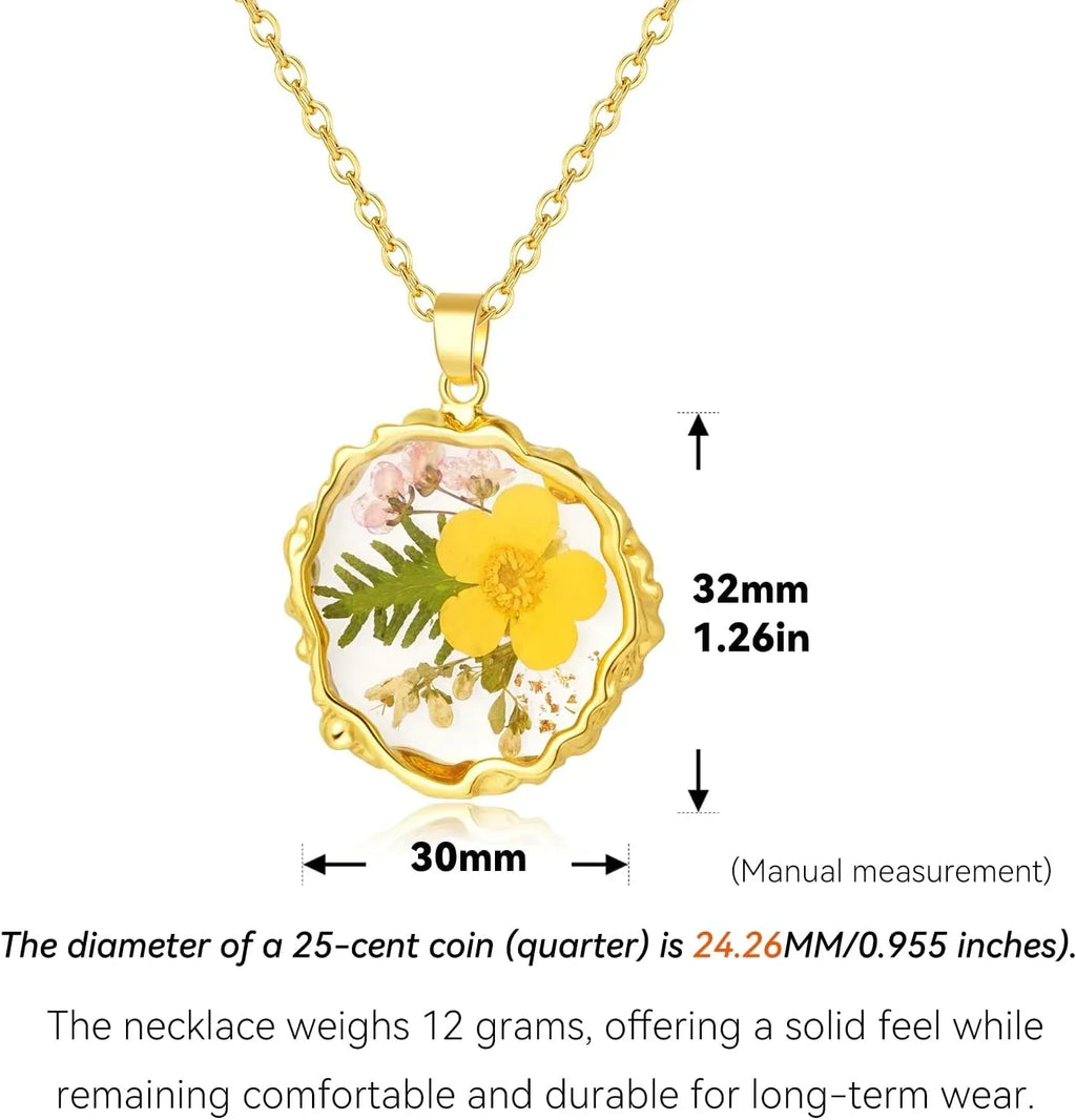 Birth Flower Necklaces for Women,1-12 Month Real Pressed Flower Necklace,Boho-Style Personalized Jewelry, Handmade Floral Pendant,Thoughtful Gift for Christmas,Birthday|18" - Handmade Lifestyle Shop
