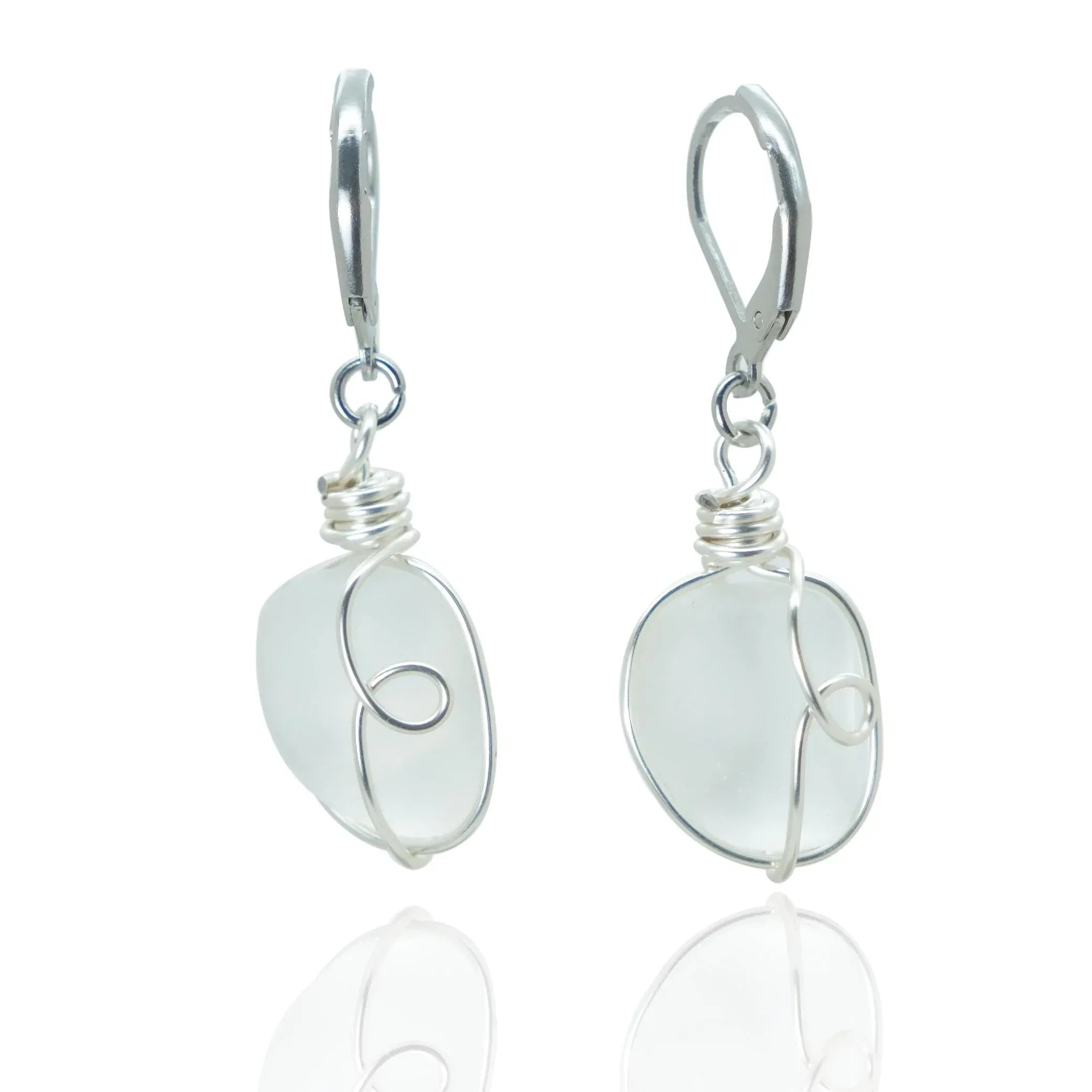 Handmade Sea Glass Wire Wrap Drop Earrings Jewelry ，Beach Earrings, Summer Gift, Ocean Jewelry Inspirational Gifts for Women, Mom, Sister - Handmade Lifestyle Shop