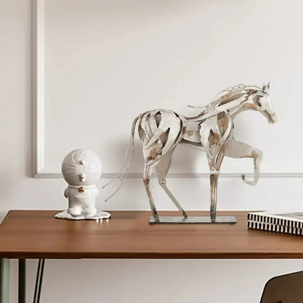 Handmade Metal Horse Statue Decor - Handcrafted & Hand-Painted Sculpture, Unique Rustic Figurine for Home, Office, Desk Decoration (White) - Handmade Lifestyle Shop