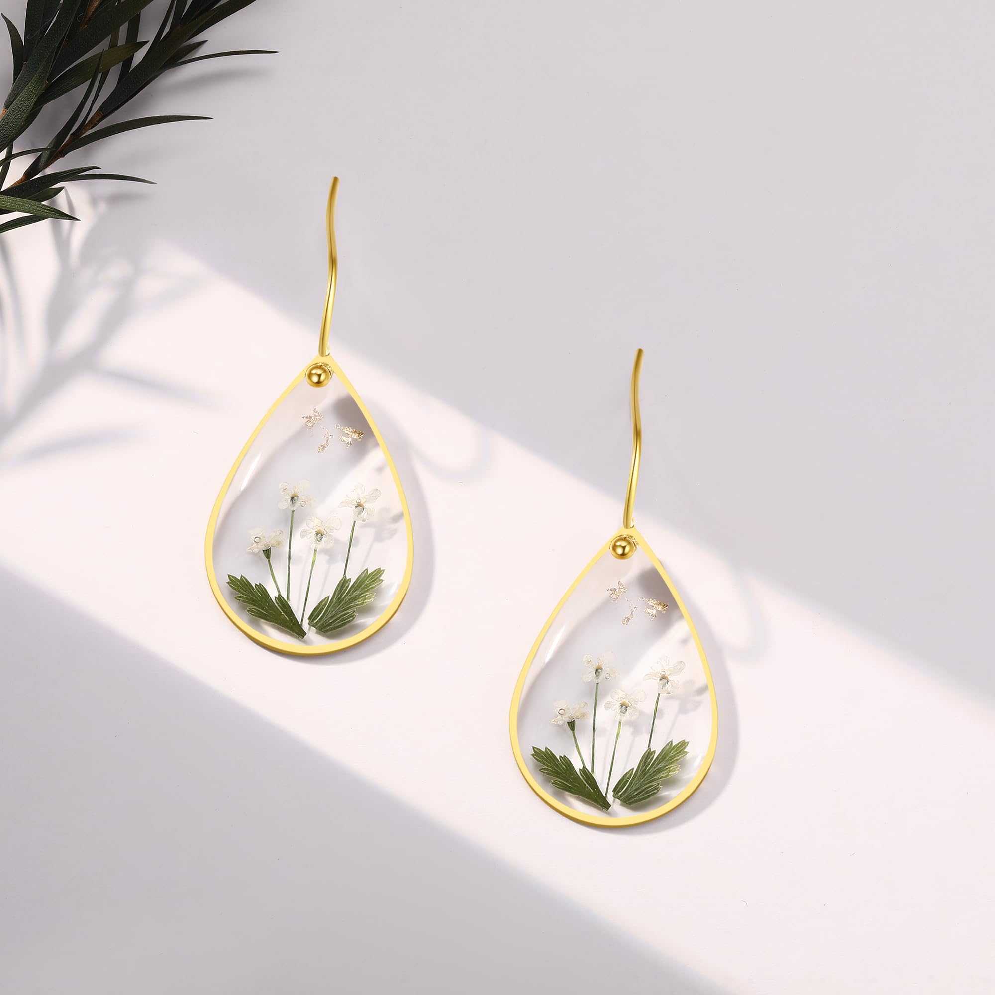 Forget-Me-Not and Queen Anne's Lace Pressed Wildflower Earrings | Pressed Flower Earrings | Handmade Drop and Dangle Earrings | Gift for Woman