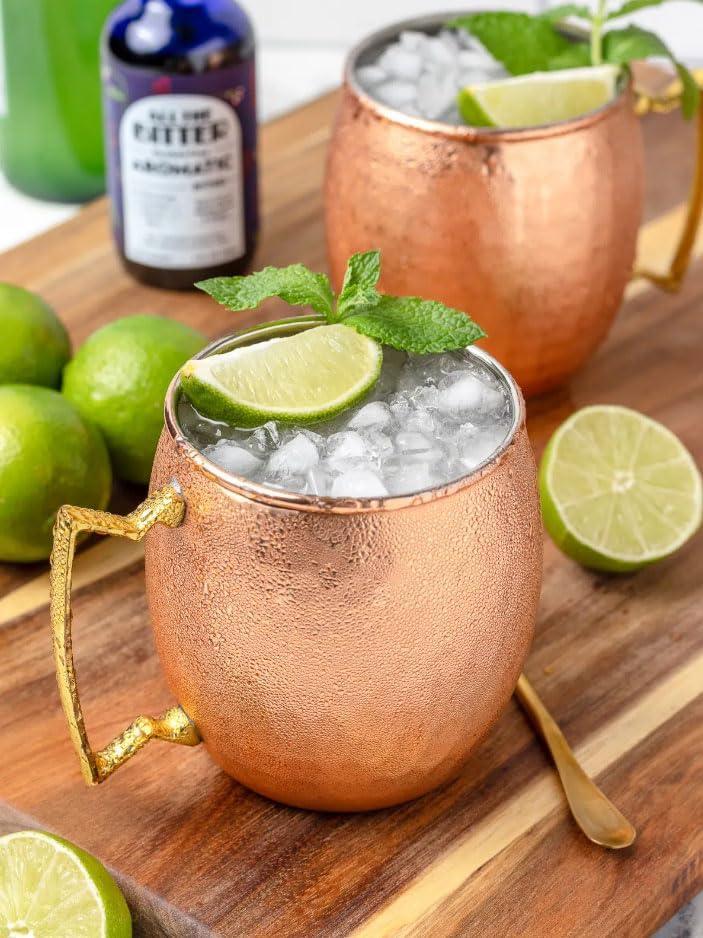 BOLD & DIVINE Moscow Mule Copper Mugs - Set of 2, 100% HANDCRAFTED - Food Safe Pure Copper Solid Mugs - 16 oz Gift Set with Premium Quality Cocktail Straws & Shot Glass! - Handmade Lifestyle Shop