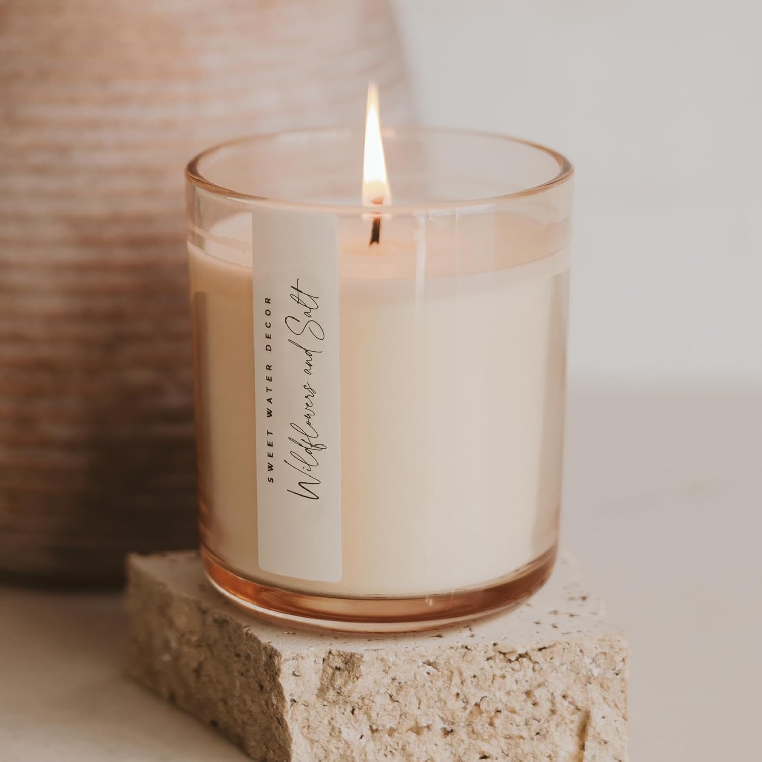 Sweet Water Decor Cashmere and Vanilla Scented Soy Candles – Milky Coconut, Jasmine, Soft Cashmere, Exotic Musk – Cozy Aroma – 50 Hour Burn – 12oz Tinted Glass Jar for Home Decor and Bedroom Decor