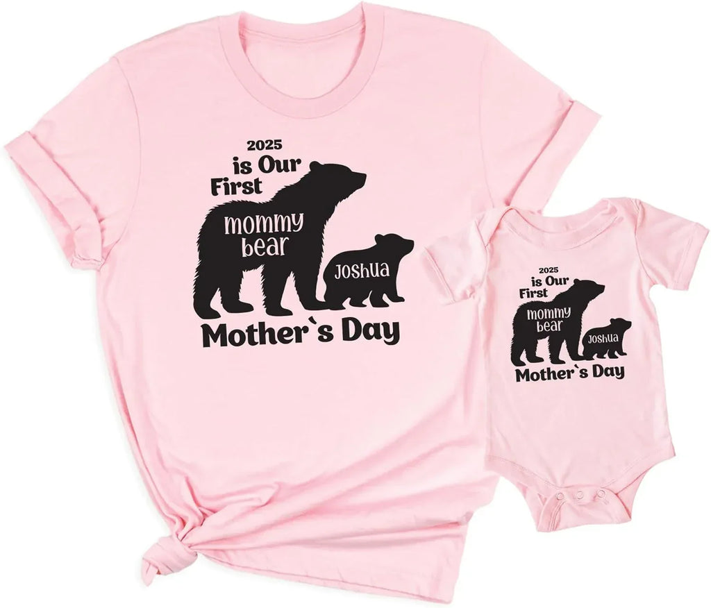 Our 1st Mother's Day Shirt, Mommy and Me Shirts, Matching First Mother's Day Outfits, Customizable with Names and Date, Baby Bodysuit and Mom Shirt Set, Mother's Day Gift Idea, Pack of 2 - Handmade Lifestyle Shop