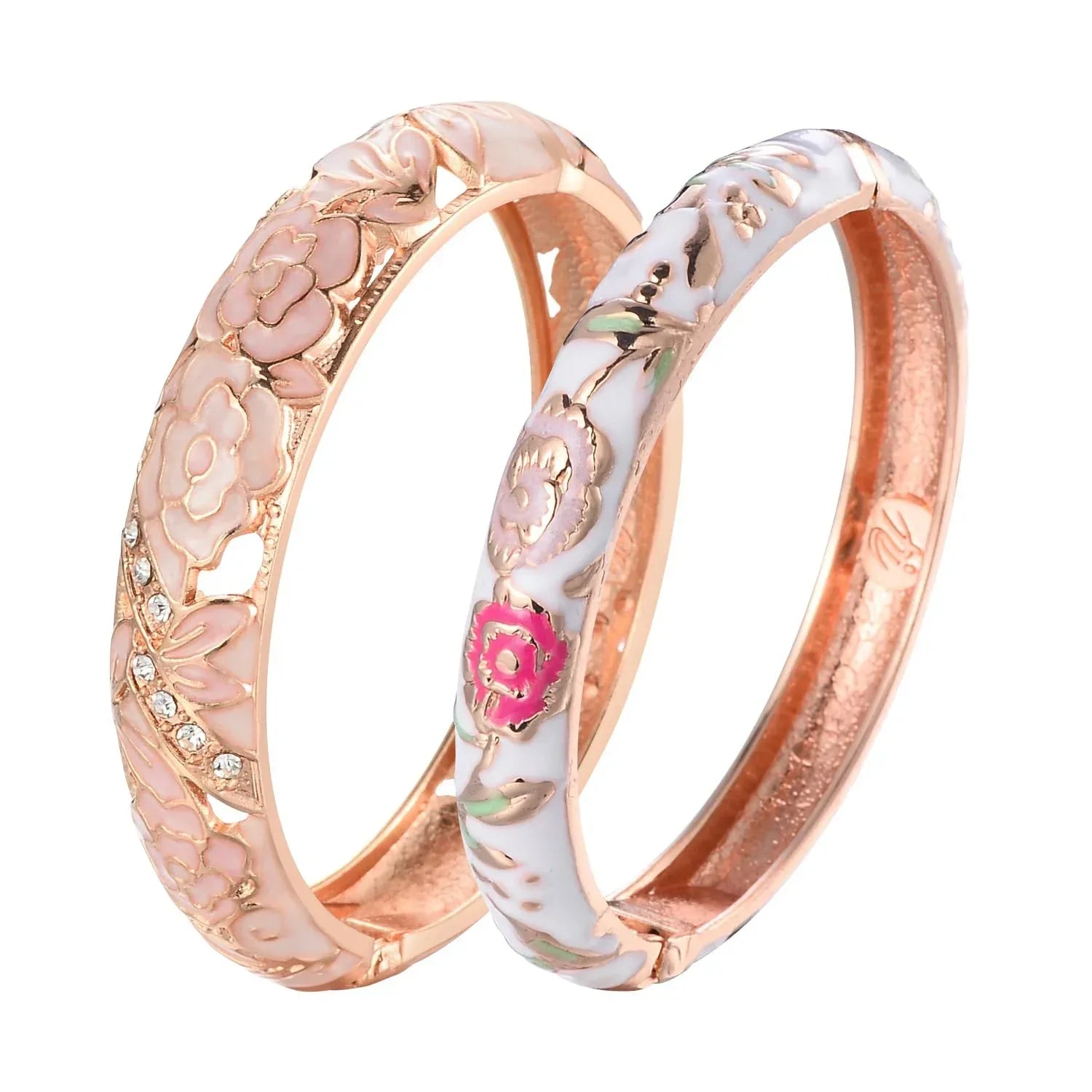 UJOY Vintage Jewelry Cloisonne Handcrafted Enameled Gorgeous Rhinestone Rose Hinged Cuff Bracelet Bangles Gifts 88A10 - Handmade Lifestyle Shop