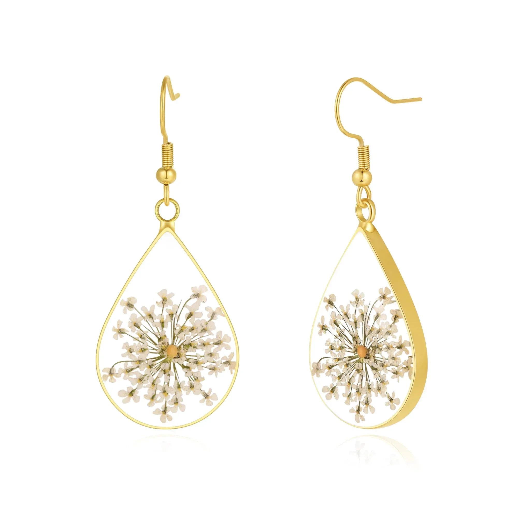 Forget-Me-Not and Queen Anne's Lace Pressed Wildflower Earrings | Pressed Flower Earrings | Handmade Drop and Dangle Earrings | Gift for Woman - Handmade Lifestyle Shop