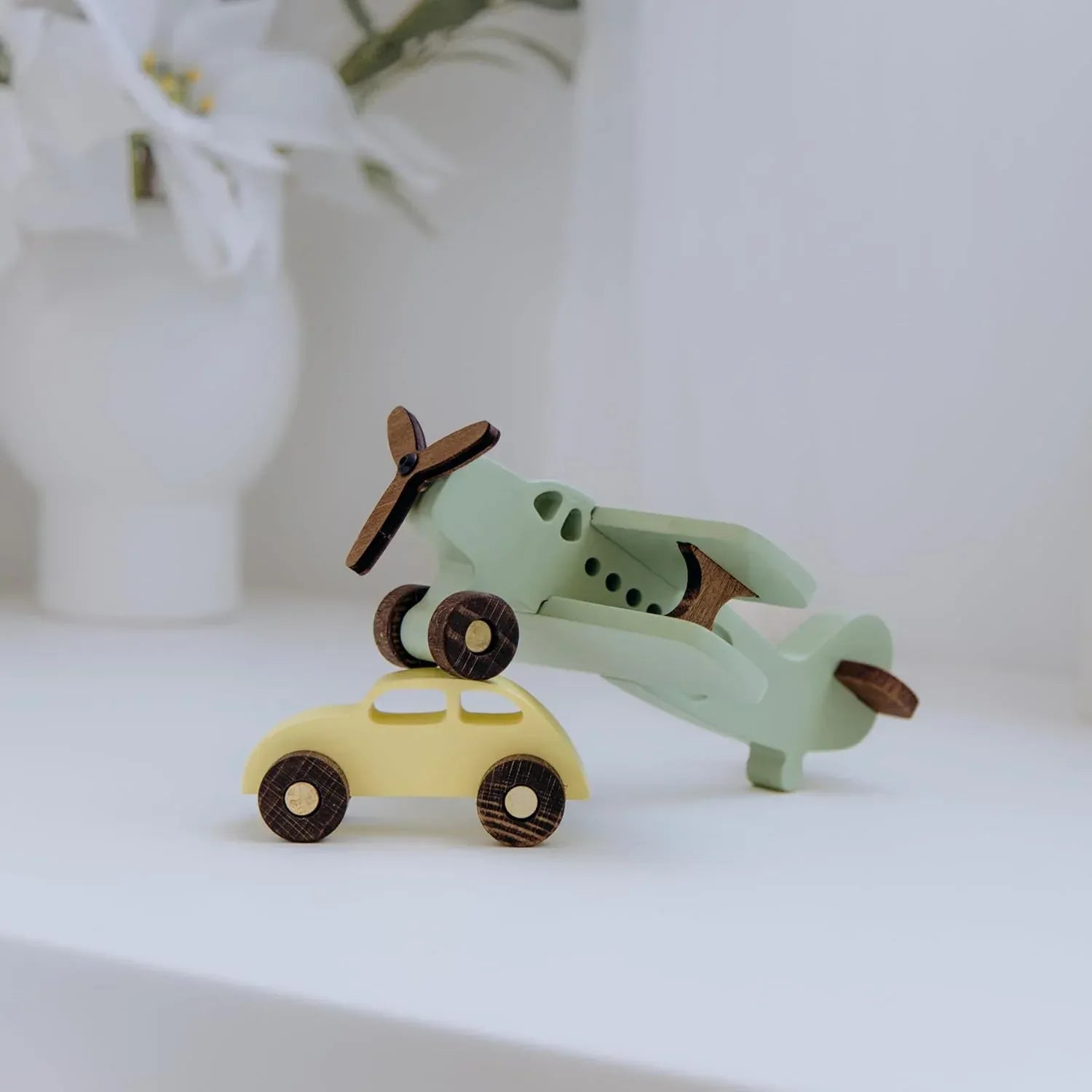 Busy Puzzle Colorful Wooden Airplane and Car Set – Solid Wood Push Toys for Toddlers, Spinning Propeller, Montessori Vehicle Toys, Gift-Ready Box - Handmade Lifestyle Shop