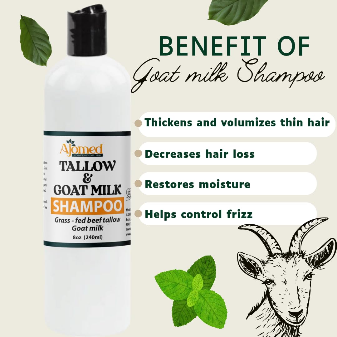 Beef Tallow & Goat Milk Shampoo and Conditioner Set - Handmade Hair Care for Thinning Relief, Sea Moss Shampoo and Conditioner, Thickening Formula for Hair Regrowth (Shampoo & Conditioner 8 Oz)