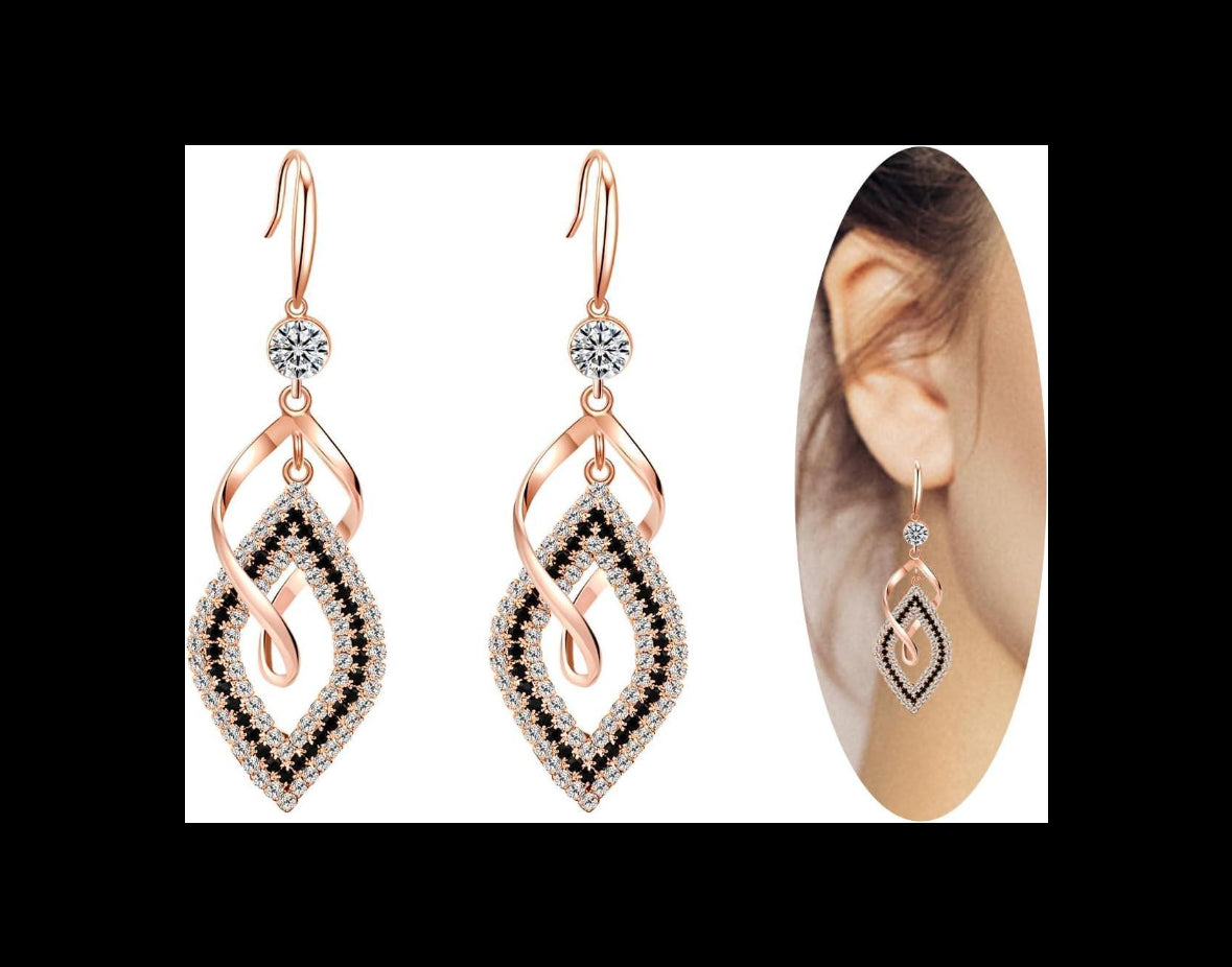 Dangle Earrings for Women, 925 Sterling Silver Handmade Linear Swirl Wire Bohemian Boho 14K Gold Diamonds Earrings Hypoallergenic Fashion Jewelry Gifts for women - Handmade Lifestyle Shop