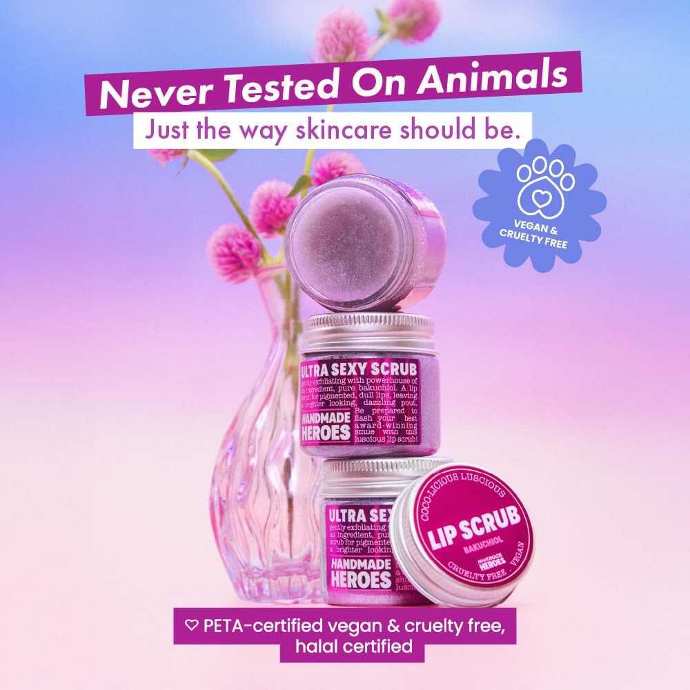 Handmade Heroes Peppermint Lip Scrub - 100% Natural Vegan Conditioning Lip Exfoliator & Sugar Polish for Dry Chapped Lips - Lip Plumper & Hydrating Lip Therapy for Smooth Supple Lips 1 oz