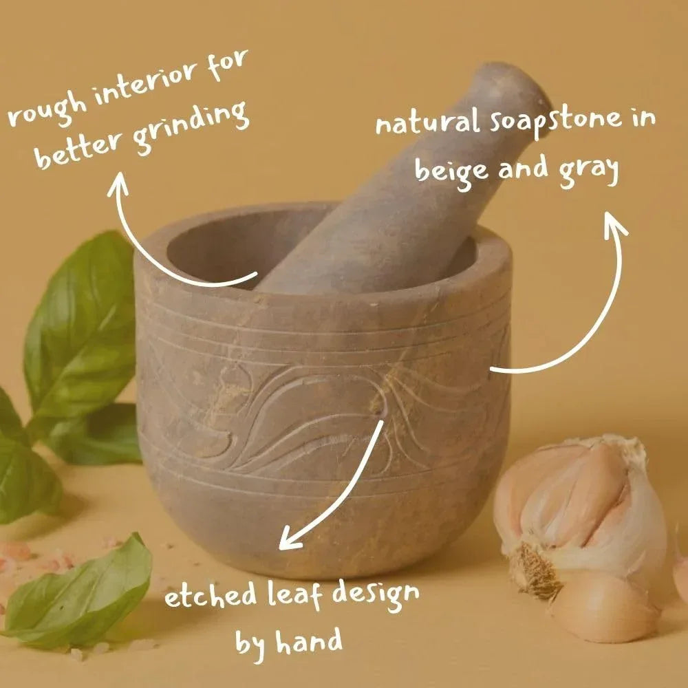 Small Mortar Pestle Set, Kitchen Tools, Kitchen Countertop Decor, Grinding, Crushing, Herbs, Garlic, Nuts, Spices, Rustic Style, Handcrafted, Made from Soapstone, Gray - Handmade Lifestyle Shop