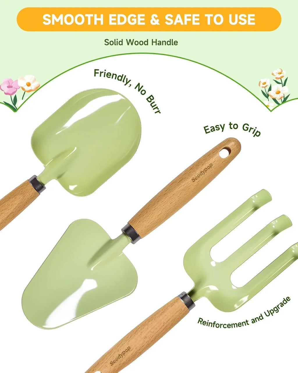 Handmade Kids Gardening Tools Set - 8Pc Artisan Garden Kit with Real Wood Handles, Metal Heads, Frog Hat, Panda Apron & Tote - Nature Learning Gift for Toddlers & Kids (Sage Green) - Handmade Lifestyle Shop