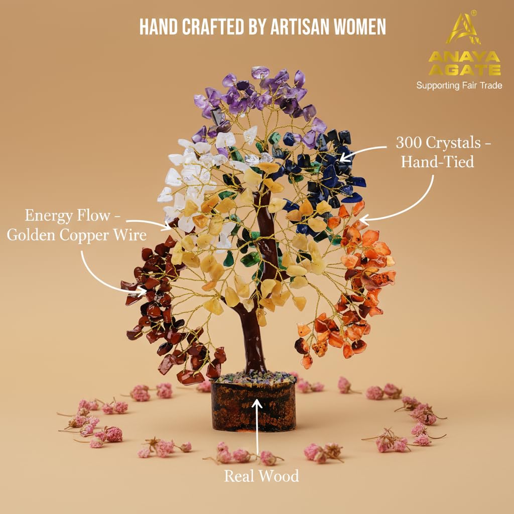 7 Chakra Healing Crystal Tree Kit, Bracelet, Pendant, Necklaces, Handmade Gemstone Money Bonsai Tree of Life Feng Shui Decor for Home Office, Positive Energy, Reiki Healing, for Women