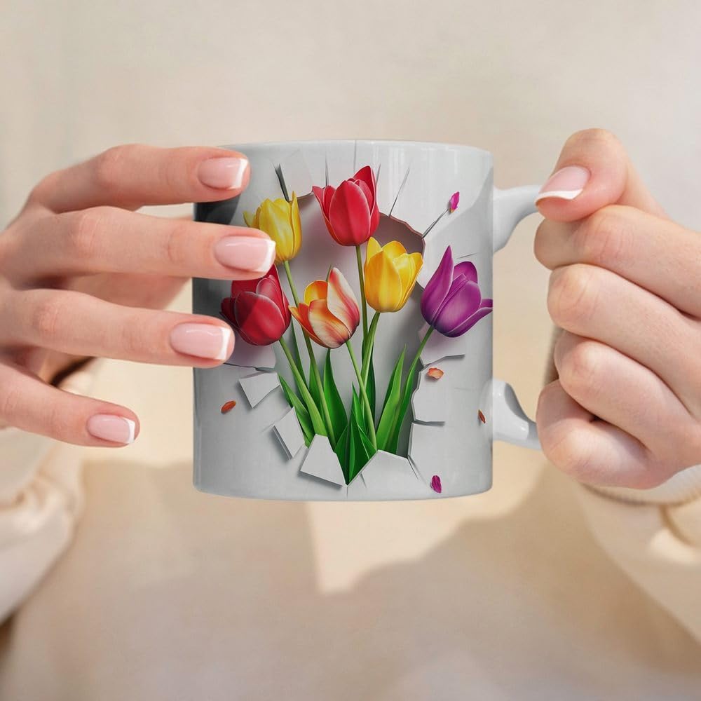 Tulip Coffee Mug - Tulip Lover Mugs Gifts for Women Men - Birthday, Christmas Gift for Friend Mom Dad Wife Husband - 3D Effect Printed Ceramic Mug (11oz)