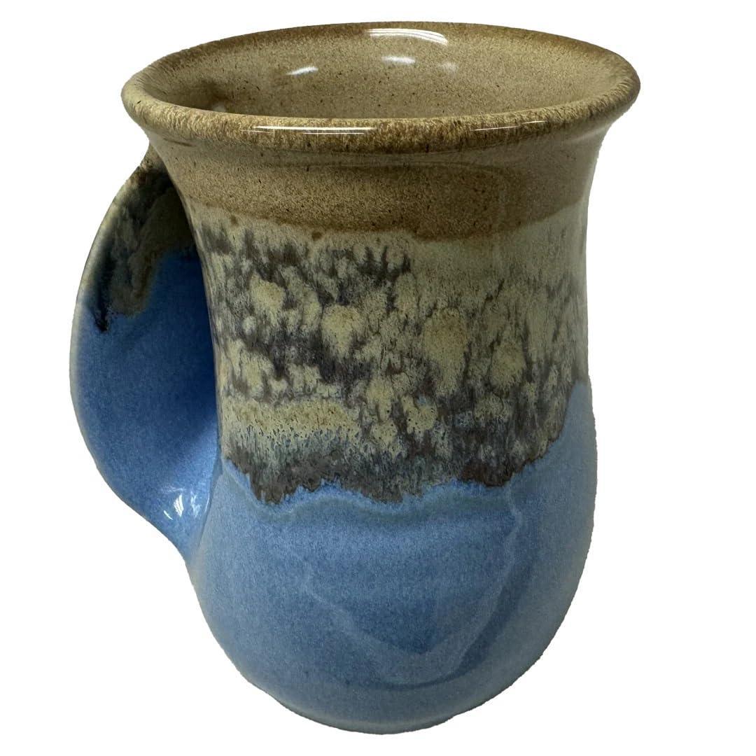 Clay in Motion Hand Warmer Coffee Mug – Handmade Coffee Mug With Comfortable Handle Contoured Pocket Hand Warming Ceramic Coffee Mug – Proudly Made in USA – Right Handed – 14 Oz - Island Oasis - Handmade Lifestyle Shop