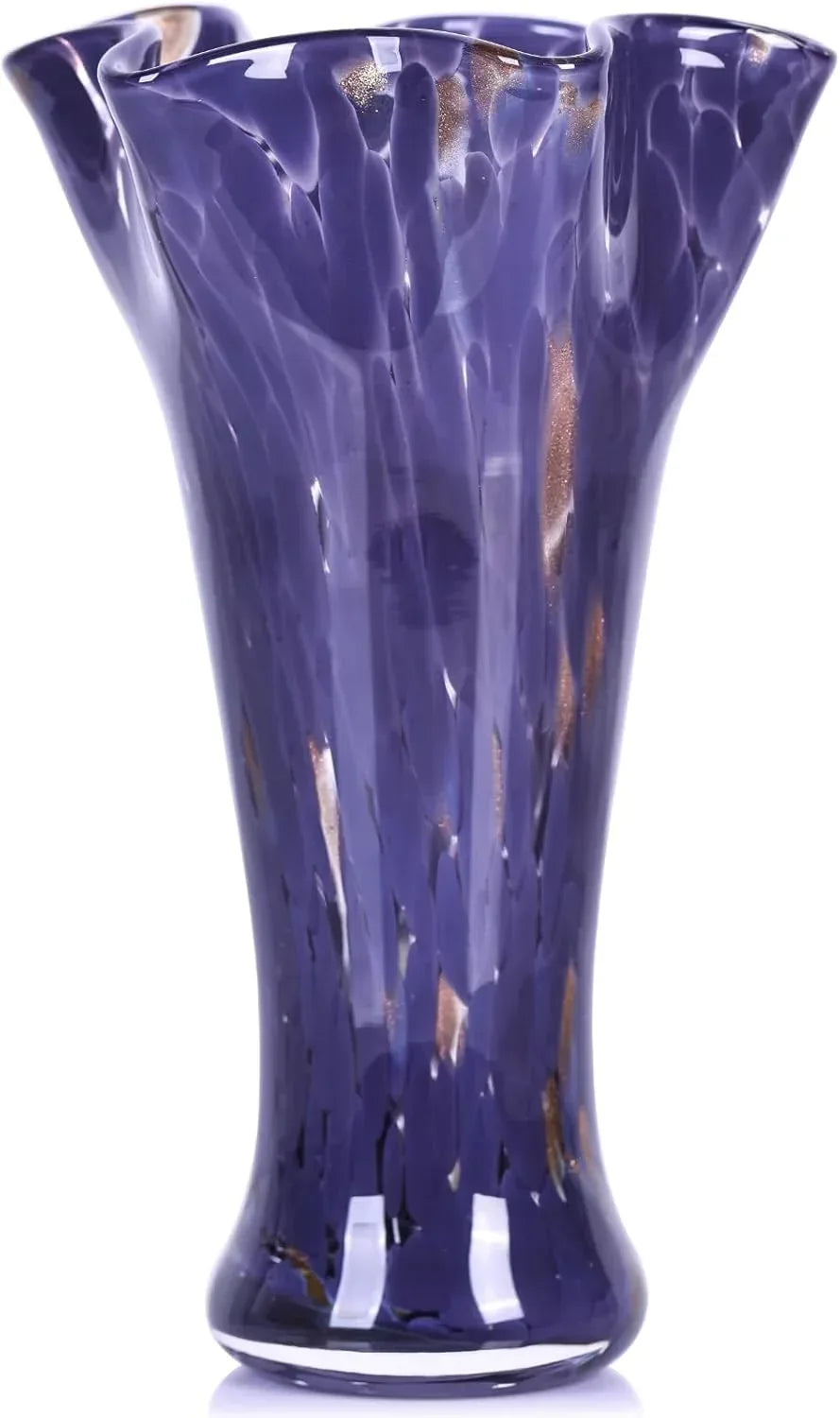 9.0" H Teal Glass Vases for Flowers, Unique Hand Blown Glass Vase Green Home Decor, Wide Mouth Colorful Flower Vase Centerpieces, for Living Room Table Bookshelf, Bathroom Office Shelf Decorative - Handmade Lifestyle Shop