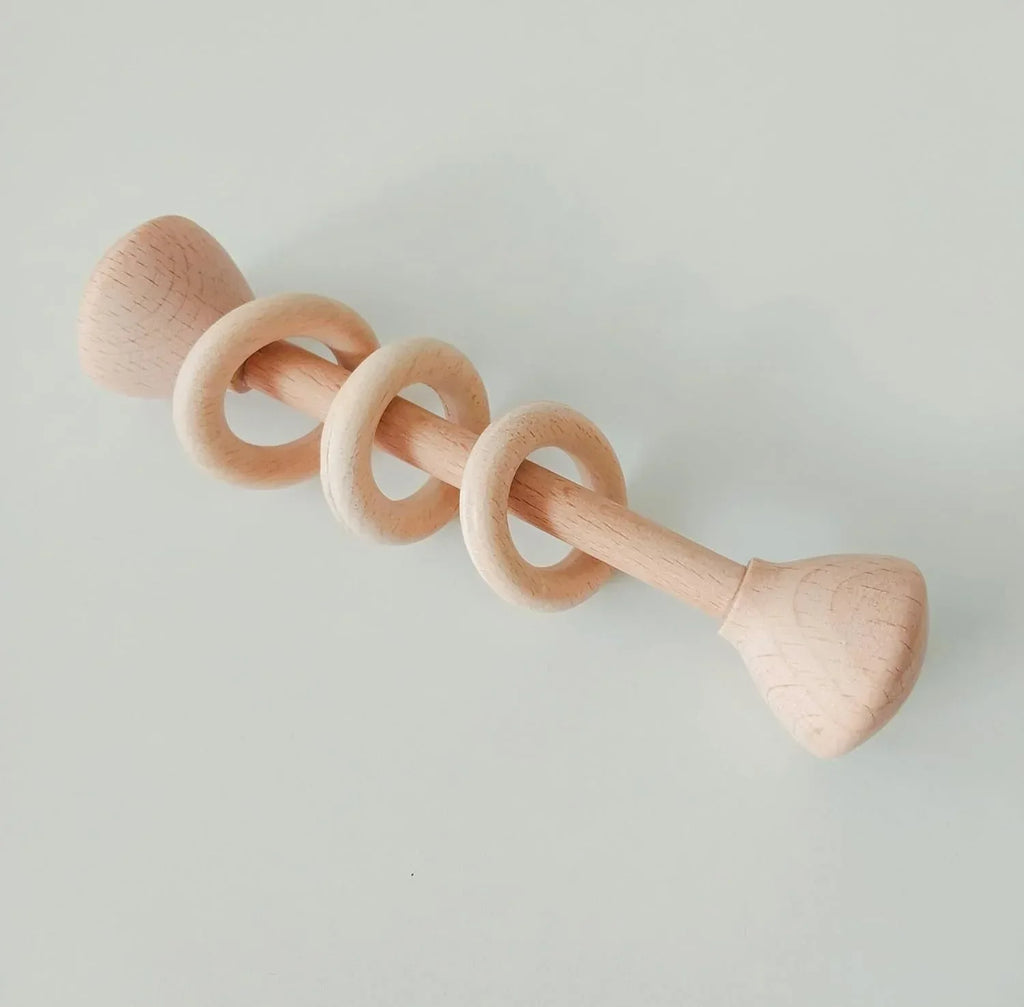 Montessori Wooden Baby Toy Set – Natural Beech Wood Sensory Toys for Infants (0–12 Months) | Rolling Drum, Wooden Rattles, Bell Shaker, Teether Rings | Non-Toxic, Handmade Development Toys - Handmade Lifestyle Shop