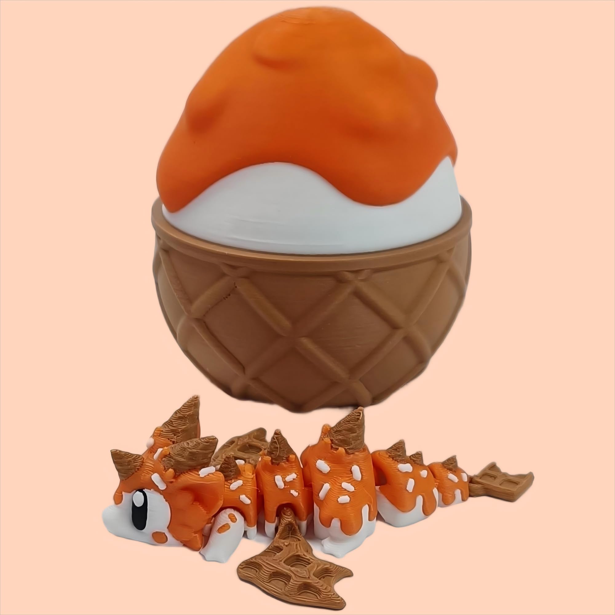 Enchanted 3D Egg with Miniature Inside - Handcrafted Printed Collectible | Fantasy Decor & Gift (Ice Cream Dragon & Egg (Box))