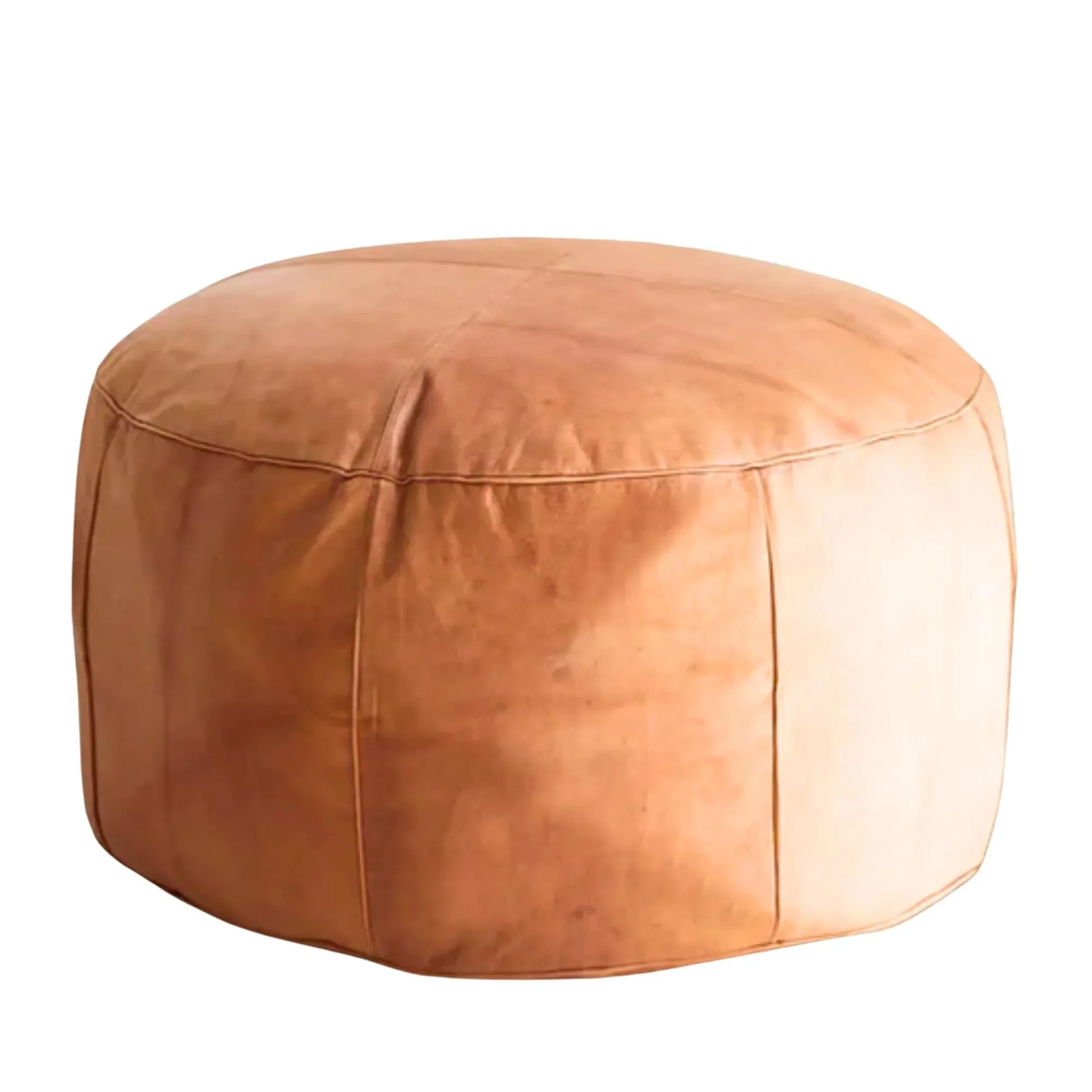 Handmade Moroccan Round Leather Pouf – Delivered Unstuffed – Ottoman, Footstool, Footrest, Hassock, Floor Cushion – Versatile Artisan Accent (Tan, 12"×12"×12" in) - Handmade Lifestyle Shop
