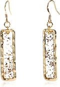 Gold Rectangle Dangle Earrings - Handmade Resin with Abalone Shell Pieces, Unique Drop Earrings - Handmade Lifestyle Shop