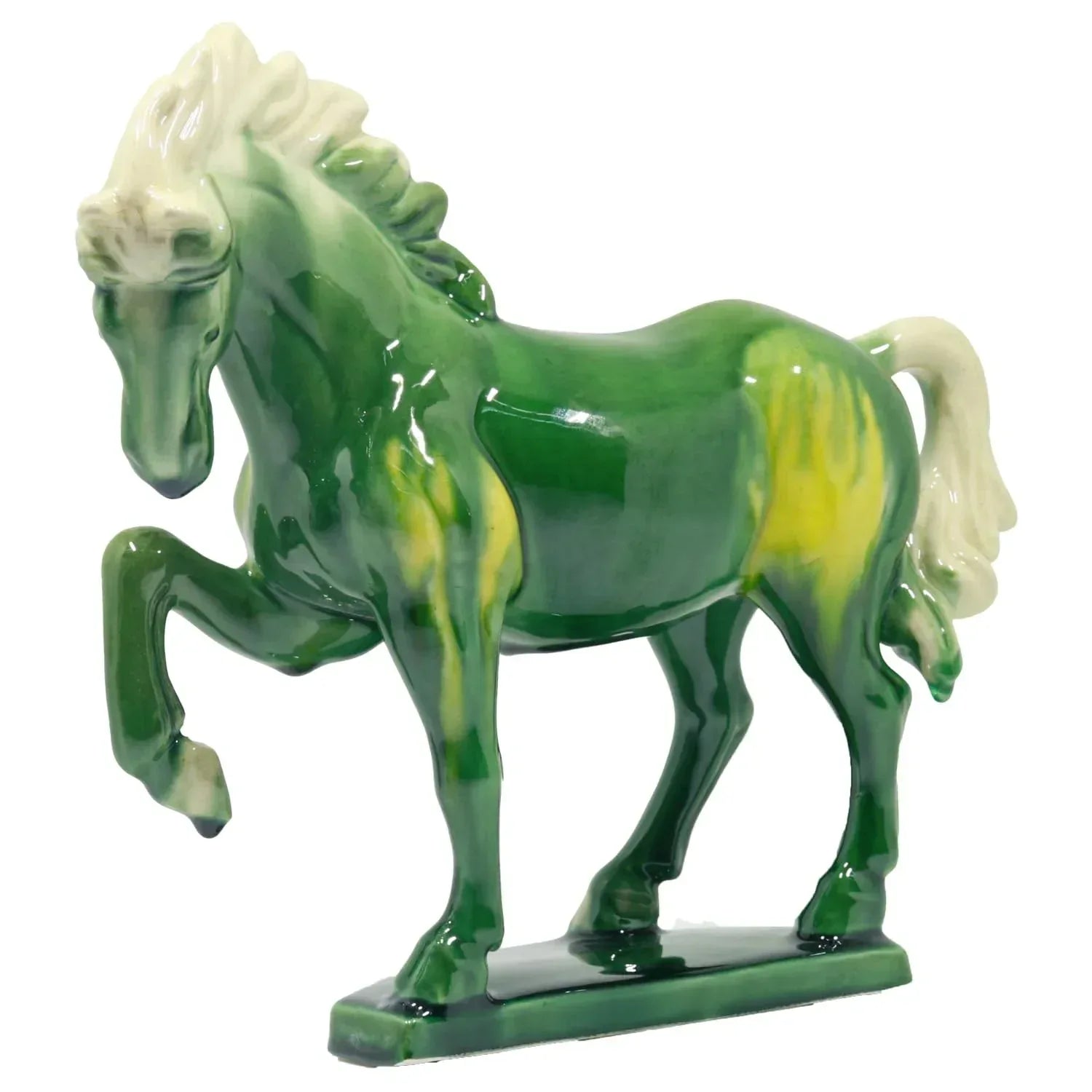 Ceramic Horse Sculpture -8 inch Hand Made Tang Tri-Color Cultural Art Piece,Museum Collection Inspired Home and Office Decor (Green) - Handmade Lifestyle Shop