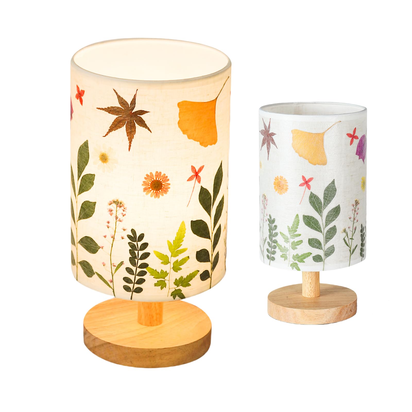 Dried Flowers Small Table Lamp 5W LED 3-Color Bedside Lamp Pressed Flowers Lampshade with Wood Base for Bedroom Living Room Desk Nursery