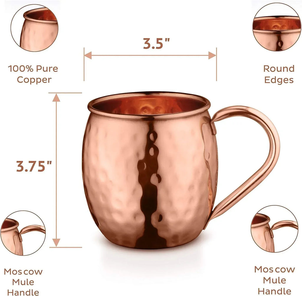 BOLD & DIVINE Moscow Mule Copper Mugs - Set of 2, 100% HANDCRAFTED - Food Safe Pure Copper Solid Mugs - 16 oz Gift Set with Premium Quality Cocktail Straws & Shot Glass! - Handmade Lifestyle Shop