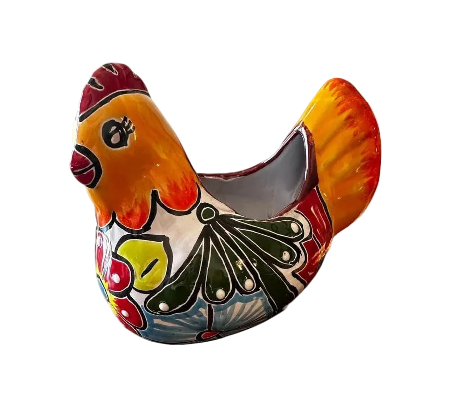 Small Talavera Chicken Planter - Hand-Painted Ceramic Pottery for Indoor & Outdoor Décor - Handmade Lifestyle Shop