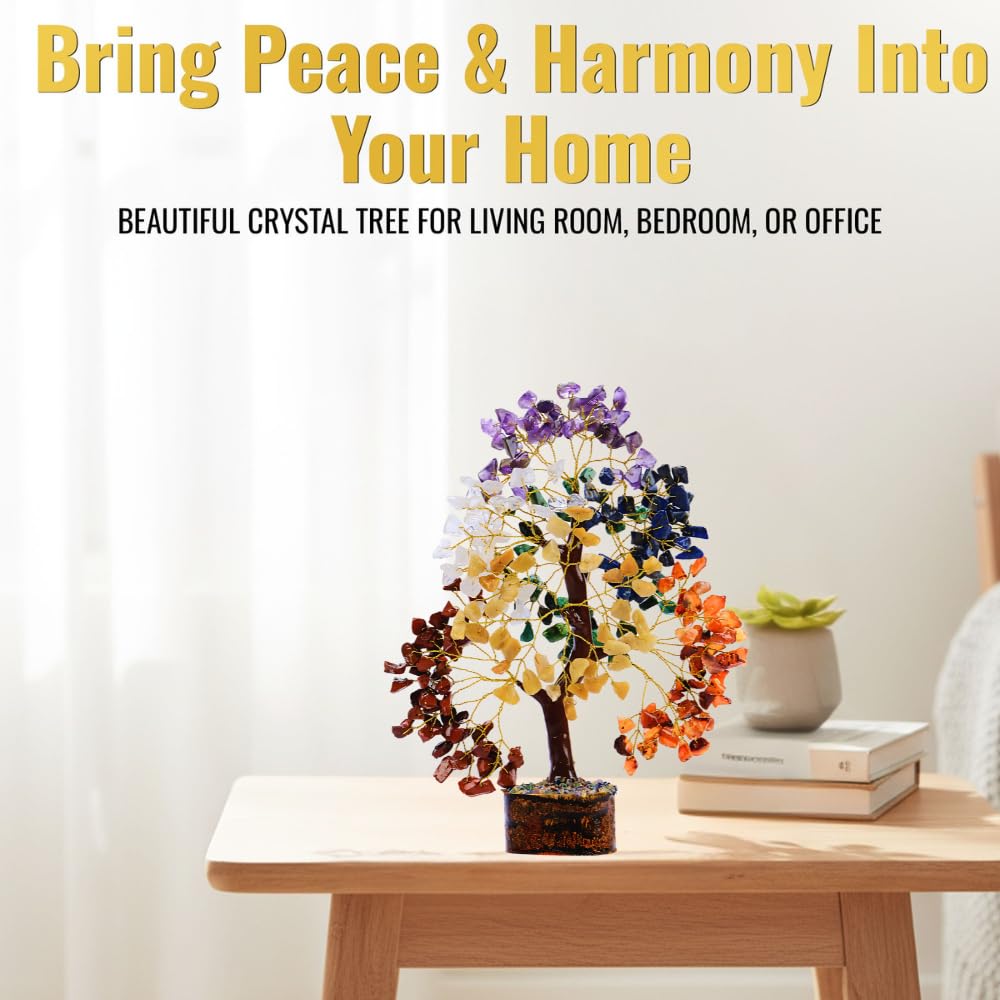 7 Chakra Healing Crystal Tree Kit, Bracelet, Pendant, Necklaces, Handmade Gemstone Money Bonsai Tree of Life Feng Shui Decor for Home Office, Positive Energy, Reiki Healing, for Women