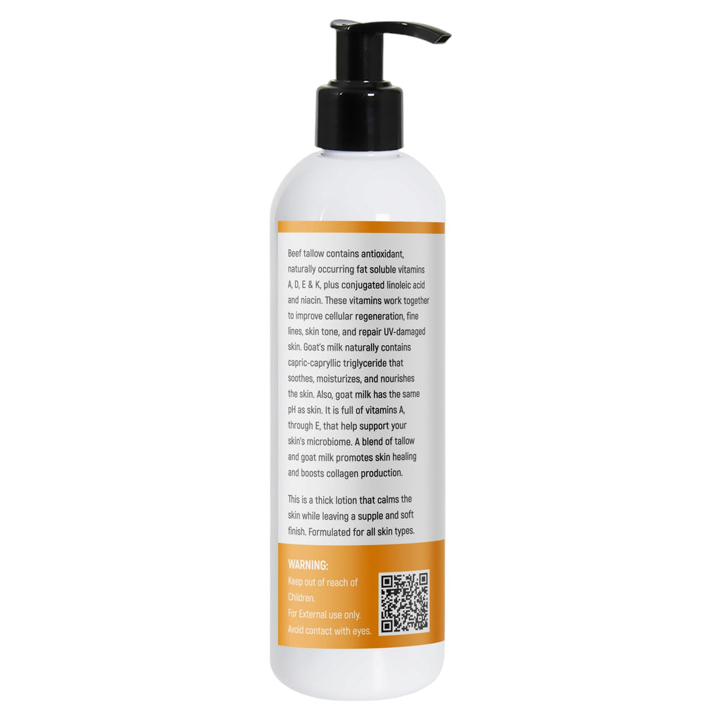 Tallow & Goat Milk Body Lotion for Sensitive Skin, Organic moisturizing Lotion - Soothes Dry skin, Goat Milk face and body Moisturizer - Handmade Tallow for skin cream (8 OZ, Oatmeal & Honey)