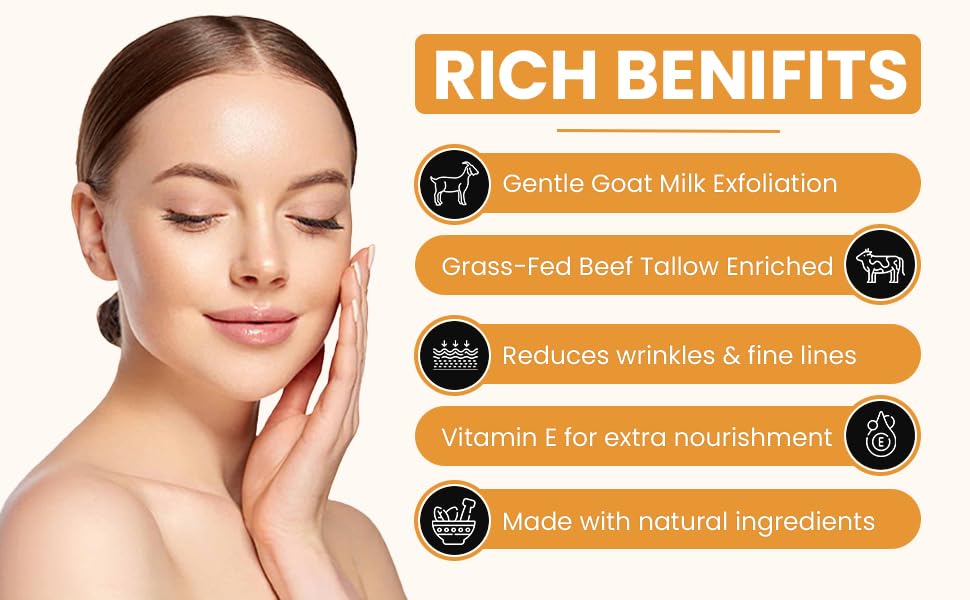 Tallow & Goat Milk Body Lotion for Sensitive Skin, Organic moisturizing Lotion - Soothes Dry skin, Goat Milk face and body Moisturizer - Handmade Tallow for skin cream (8 OZ, Oatmeal & Honey)