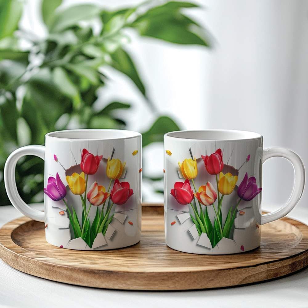 Tulip Coffee Mug - Tulip Lover Mugs Gifts for Women Men - Birthday, Christmas Gift for Friend Mom Dad Wife Husband - 3D Effect Printed Ceramic Mug (11oz)