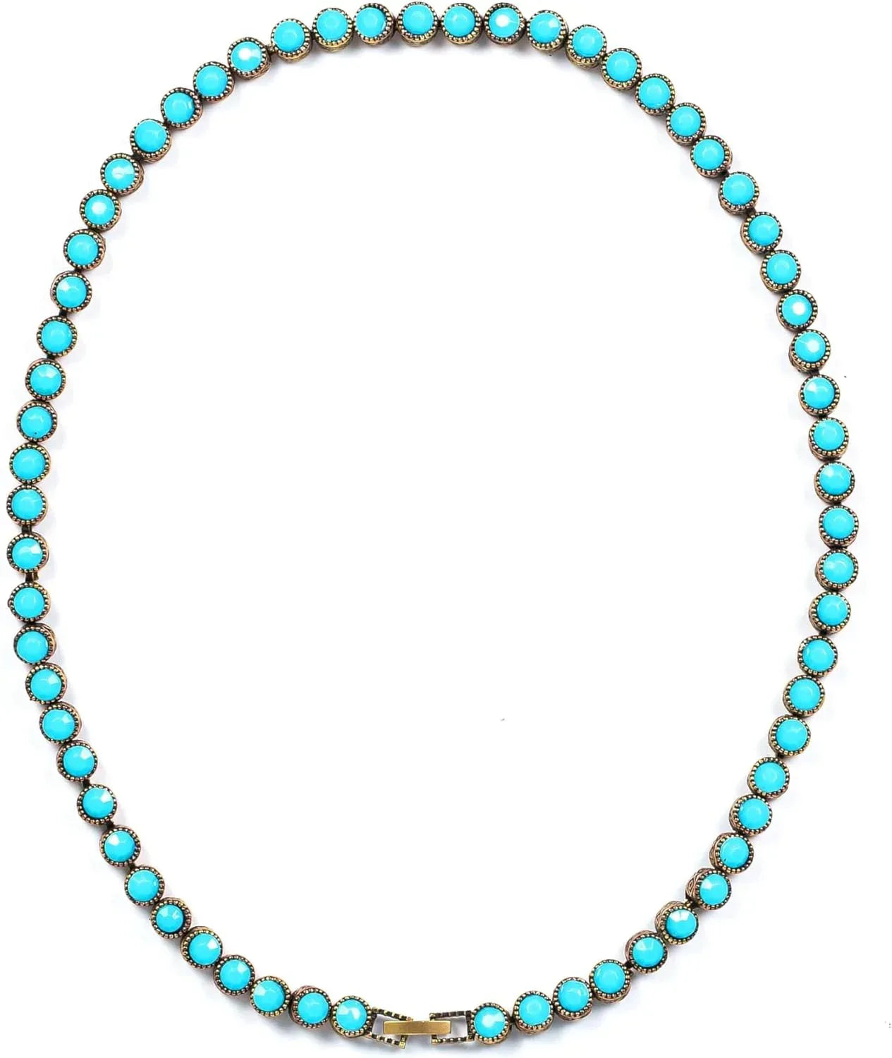 Vintage Tennis Turquoise Necklace for Women Gemstone Retro Boho Antique Choker Indian Jewelry Gift for Her Feroza Chain Pendant Vintage Tennis Turquoise Necklace Feroza Beads Natural Stone Minimalist Jewelry Handmade Diamond Handcrafted Hypoallergenic - Handmade Lifestyle Shop
