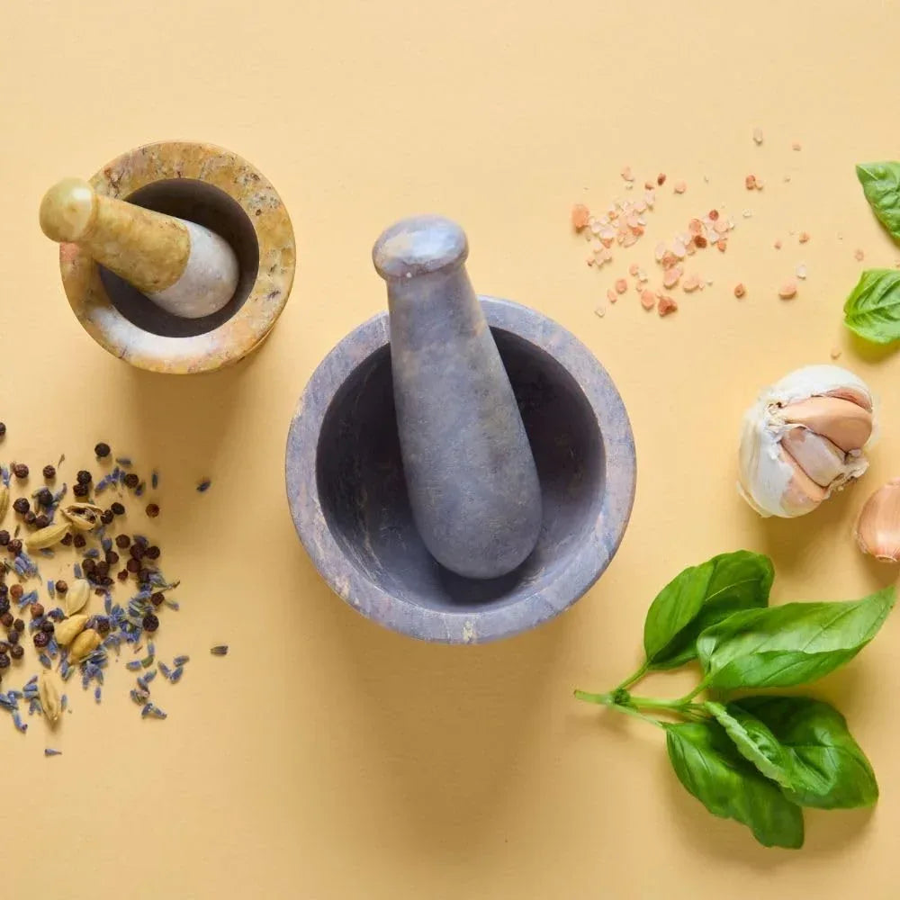 Small Mortar Pestle Set, Kitchen Tools, Kitchen Countertop Decor, Grinding, Crushing, Herbs, Garlic, Nuts, Spices, Rustic Style, Handcrafted, Made from Soapstone, Gray - Handmade Lifestyle Shop