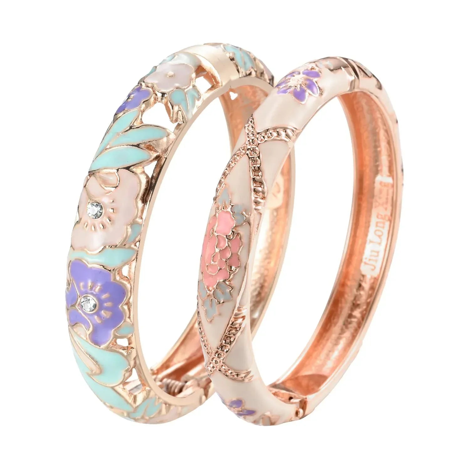 UJOY Vintage Jewelry Cloisonne Handcrafted Enameled Gorgeous Rhinestone Rose Hinged Cuff Bracelet Bangles Gifts 88A10 - Handmade Lifestyle Shop