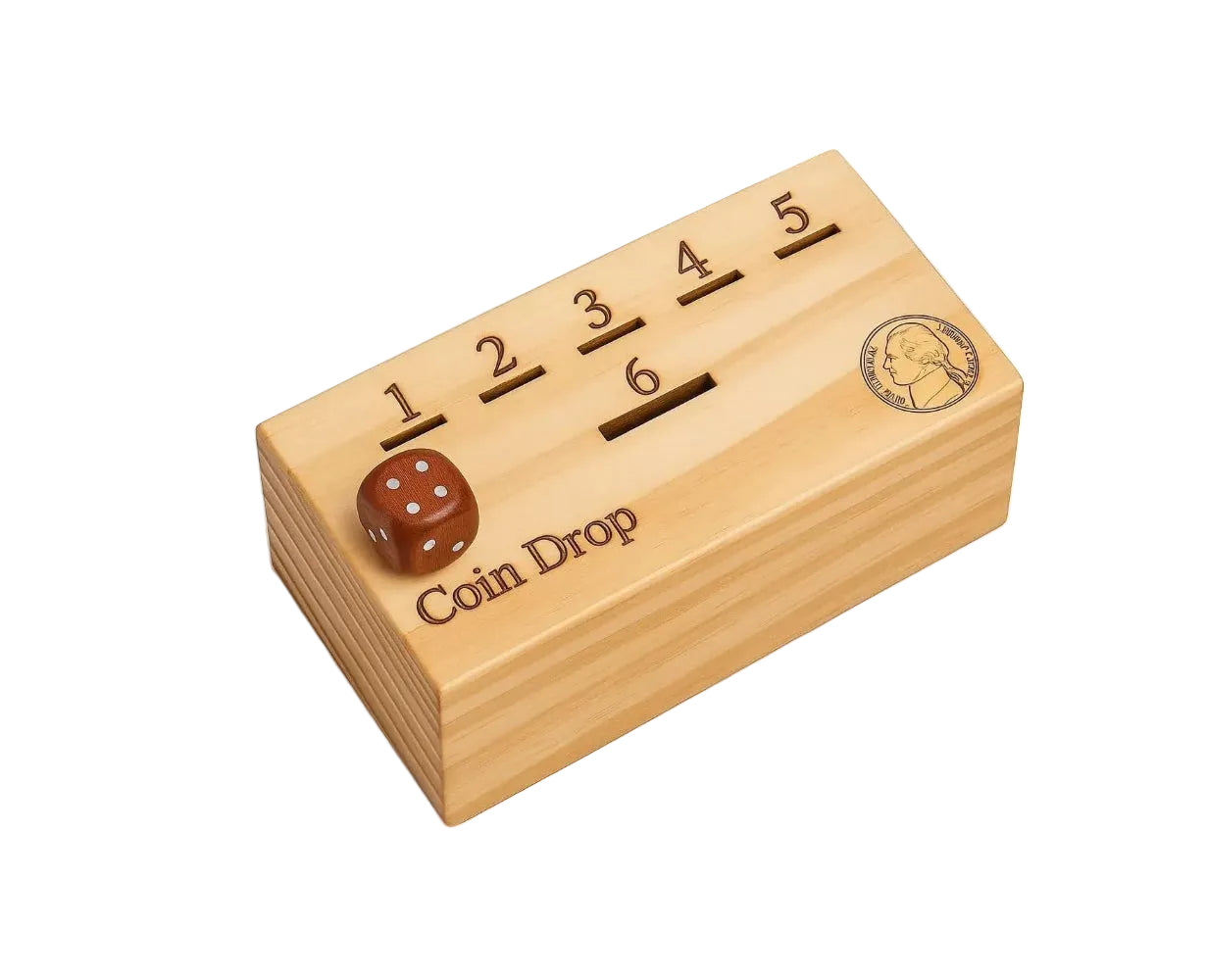 T one woods Coin Drop Game for Kids/Adult with dice and Wooden Box | Penny Game for Family Fun Coin Drop | Coin Drop Game for Family and Friends (Design-1) - Handmade Lifestyle Shop