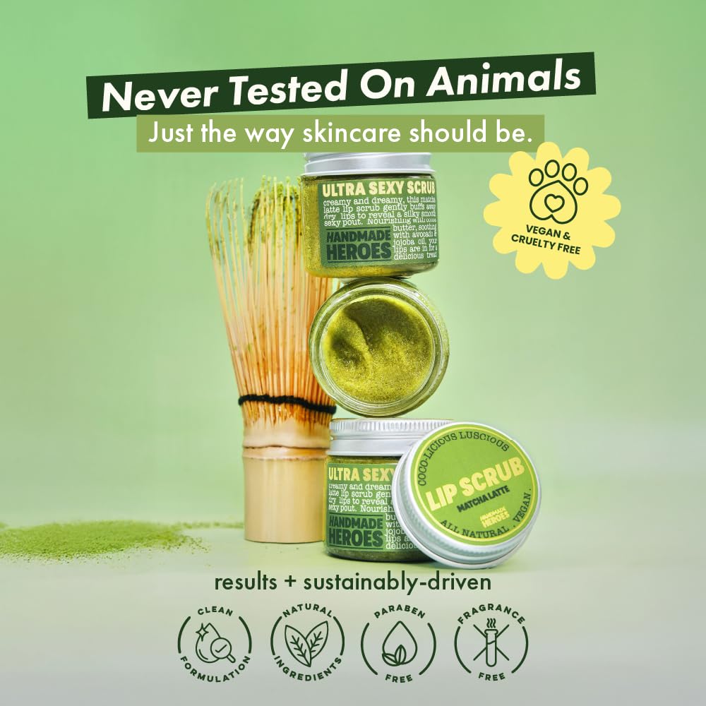 Handmade Heroes Peppermint Lip Scrub - 100% Natural Vegan Conditioning Lip Exfoliator & Sugar Polish for Dry Chapped Lips - Lip Plumper & Hydrating Lip Therapy for Smooth Supple Lips 1 oz