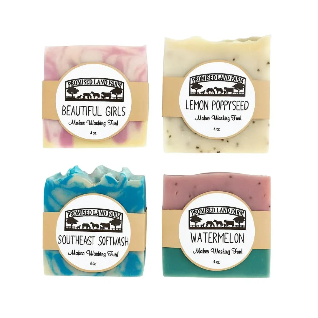 Grass-Fed Tallow Soap Bar 4 Pack | Handmade Natural Soap | Cherry Almond, Lemon Poppyseed, Mahogany Teak, Watermelon | Moisturizing Farm Soap For Face & Body | Cold Process - Handmade Lifestyle Shop