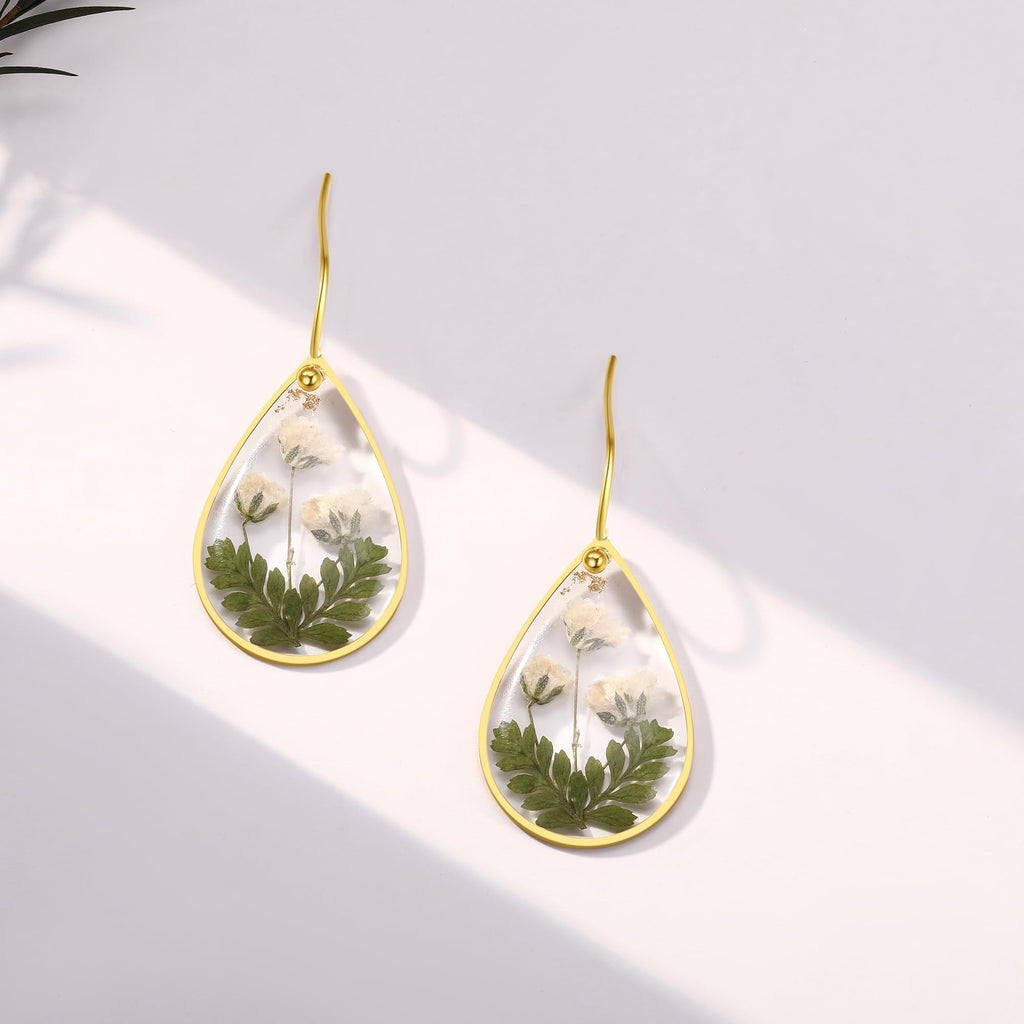 Forget-Me-Not and Queen Anne's Lace Pressed Wildflower Earrings | Pressed Flower Earrings | Handmade Drop and Dangle Earrings | Gift for Woman