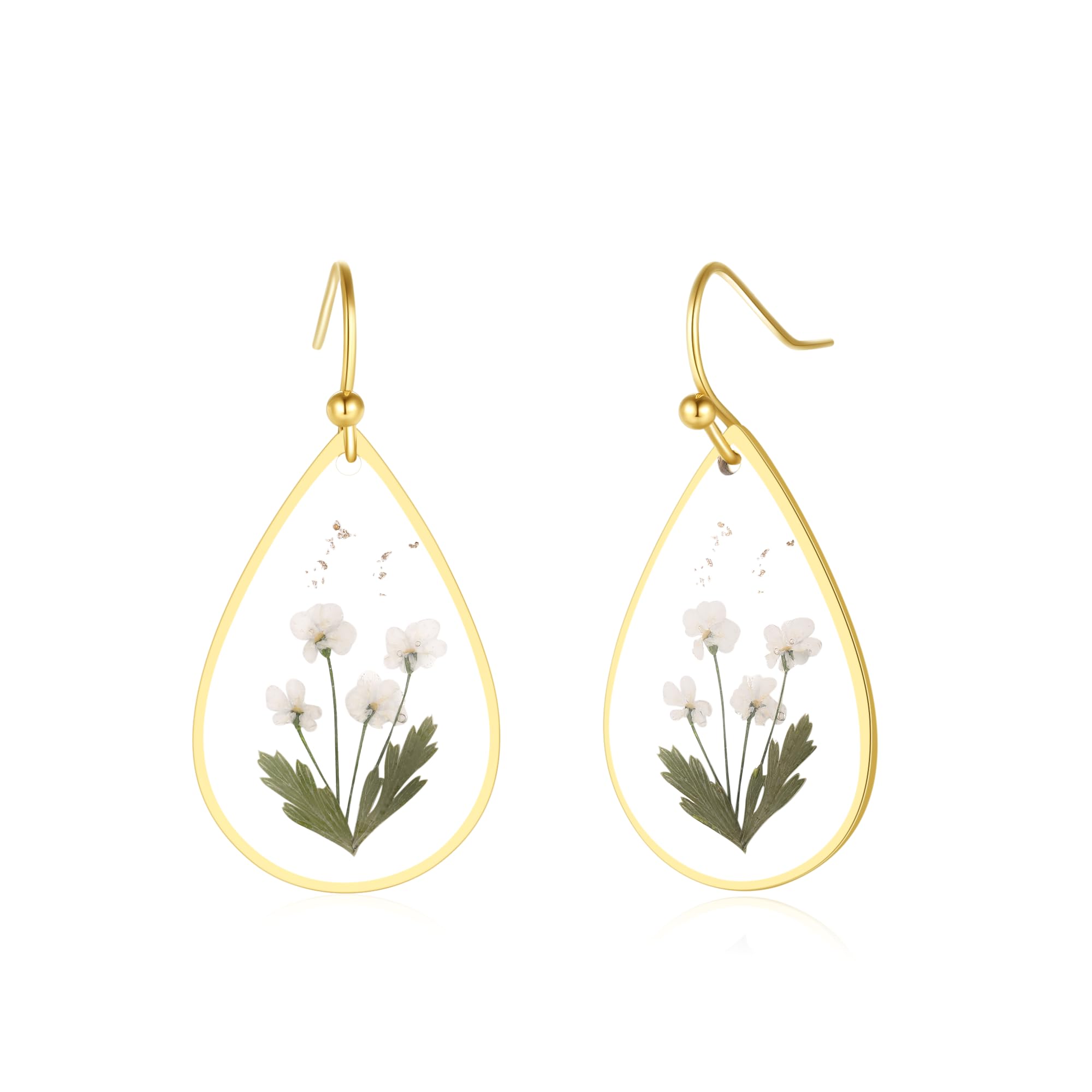 Forget-Me-Not and Queen Anne's Lace Pressed Wildflower Earrings | Pressed Flower Earrings | Handmade Drop and Dangle Earrings | Gift for Woman